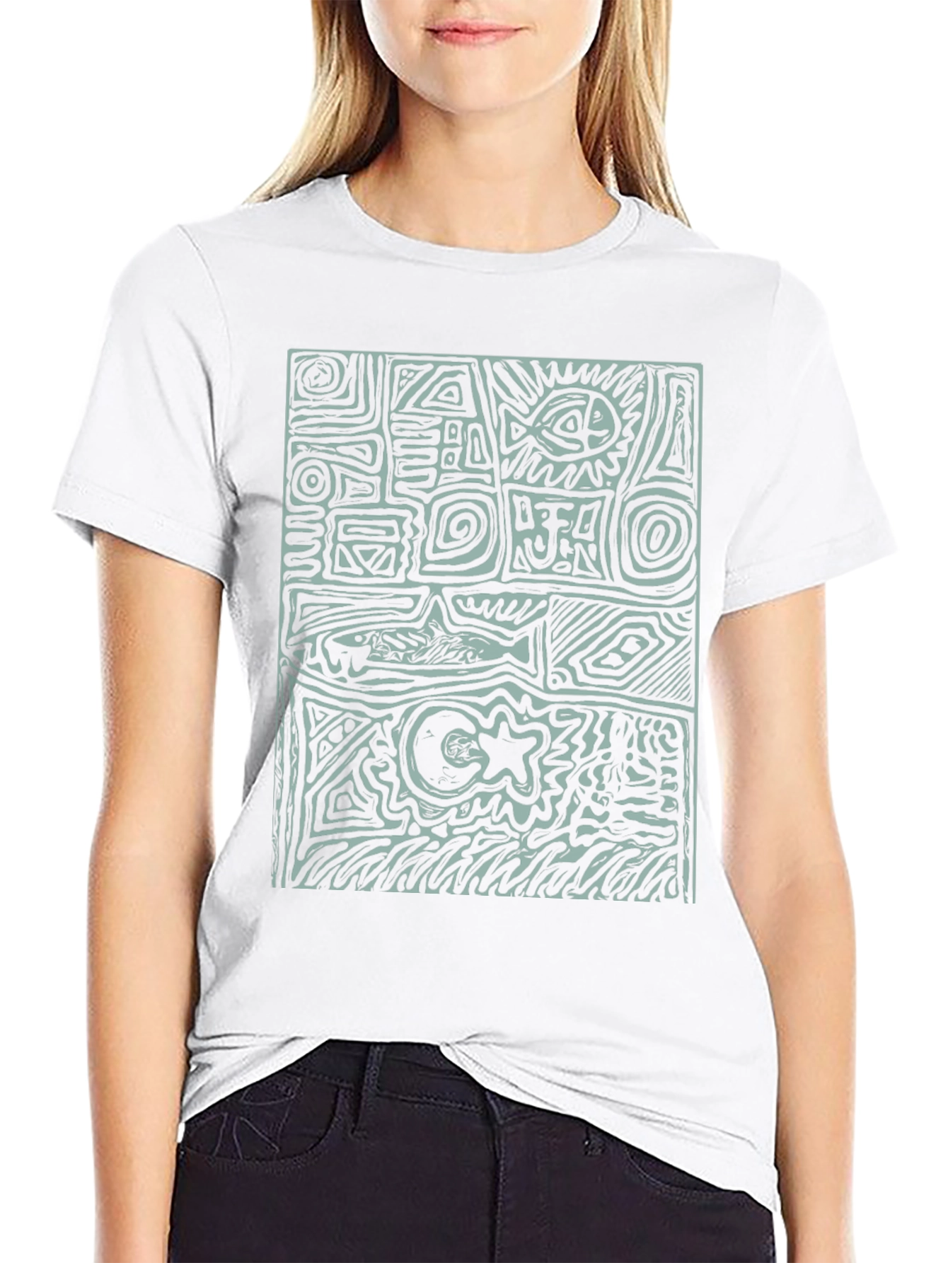 Abstract Graphic Print T-Shirt - Casual Black Tee