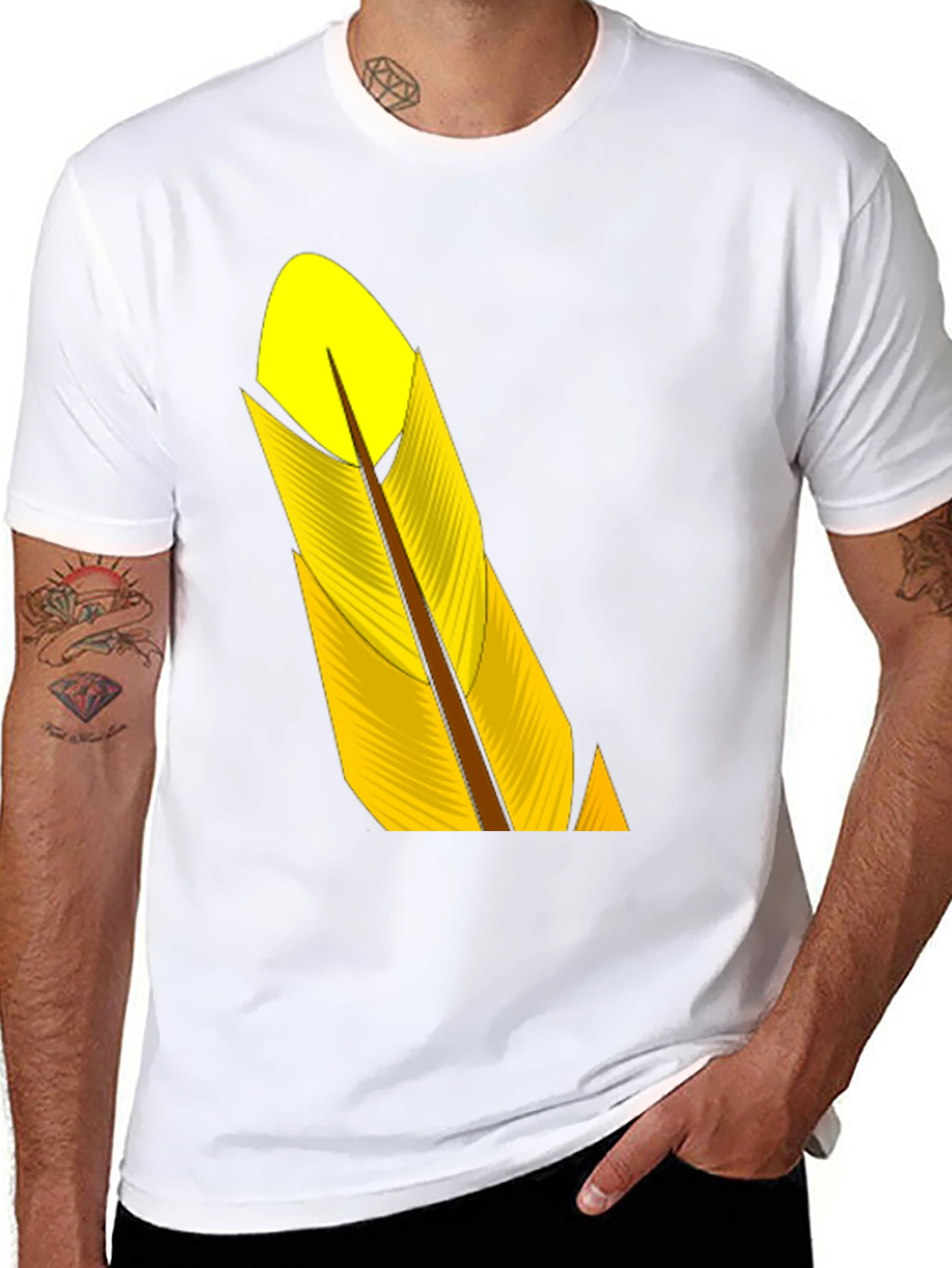 Black T-Shirt with Yellow Feather Graphic