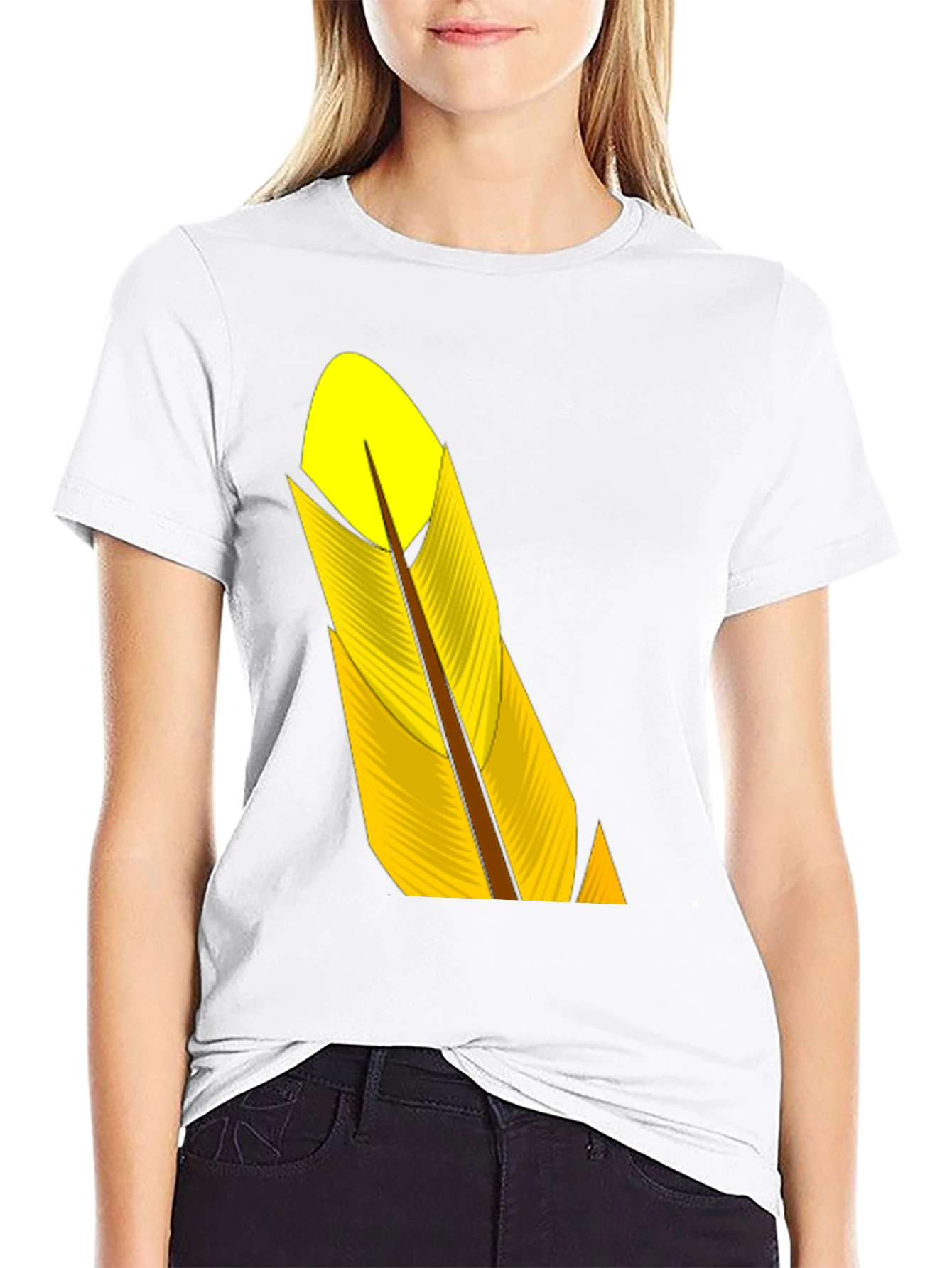 Black T-Shirt with Yellow Feather Graphic