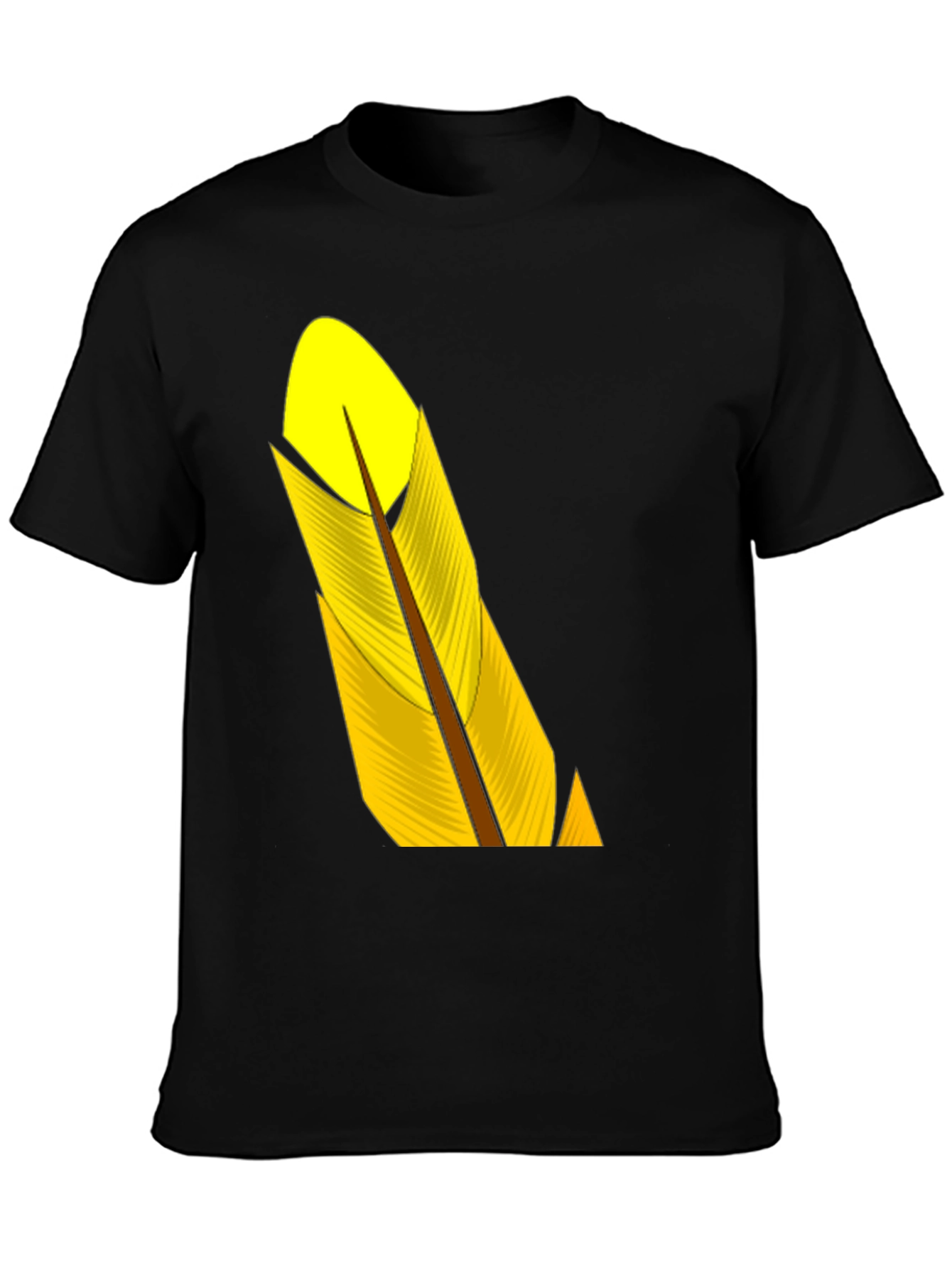 Black T-Shirt with Yellow Feather Graphic