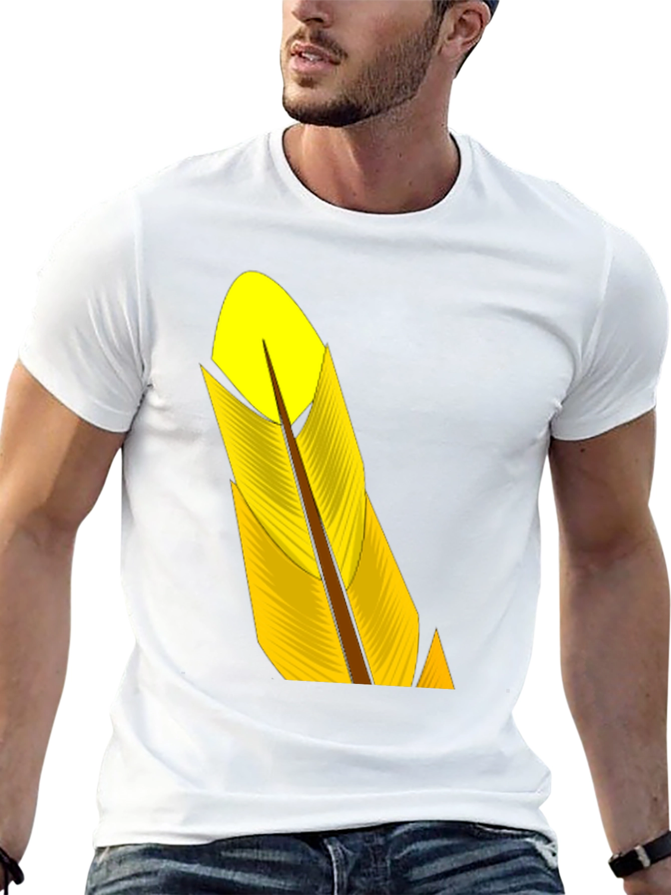 Black T-Shirt with Yellow Feather Graphic