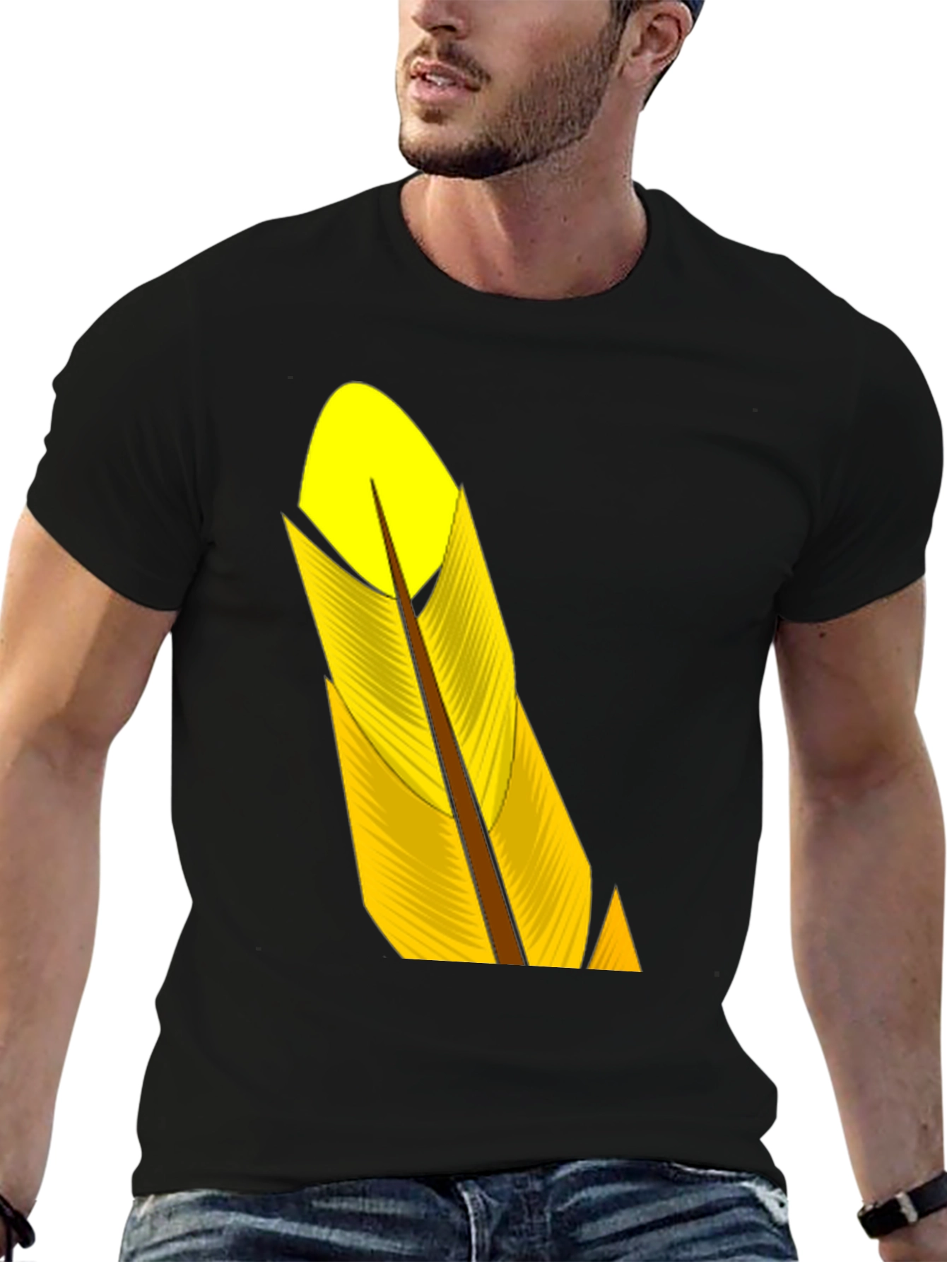 Black T-Shirt with Yellow Feather Graphic