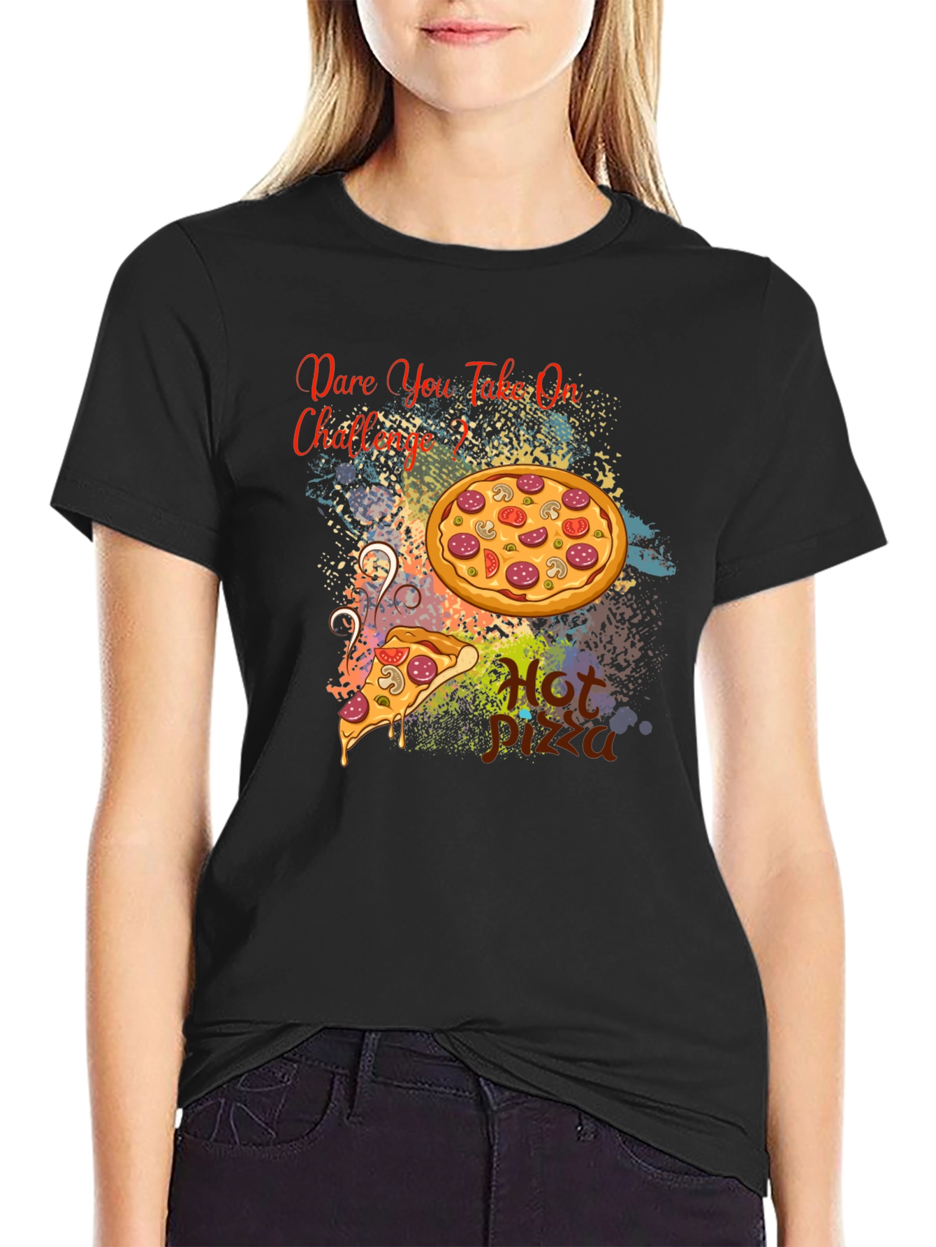 Dare You Take On Pizza Challenge Black T-Shirt