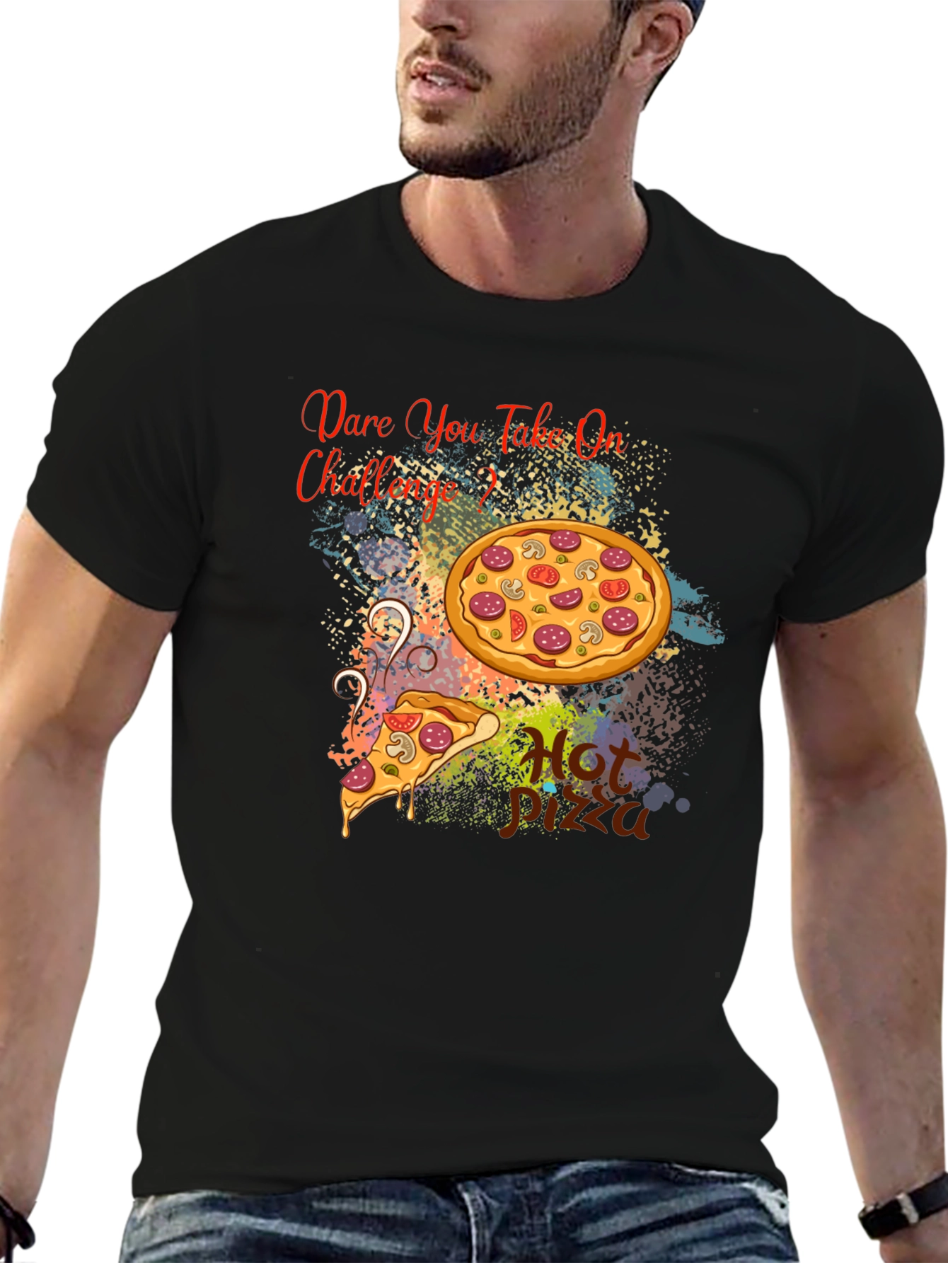 Dare You Take On Pizza Challenge Black T-Shirt