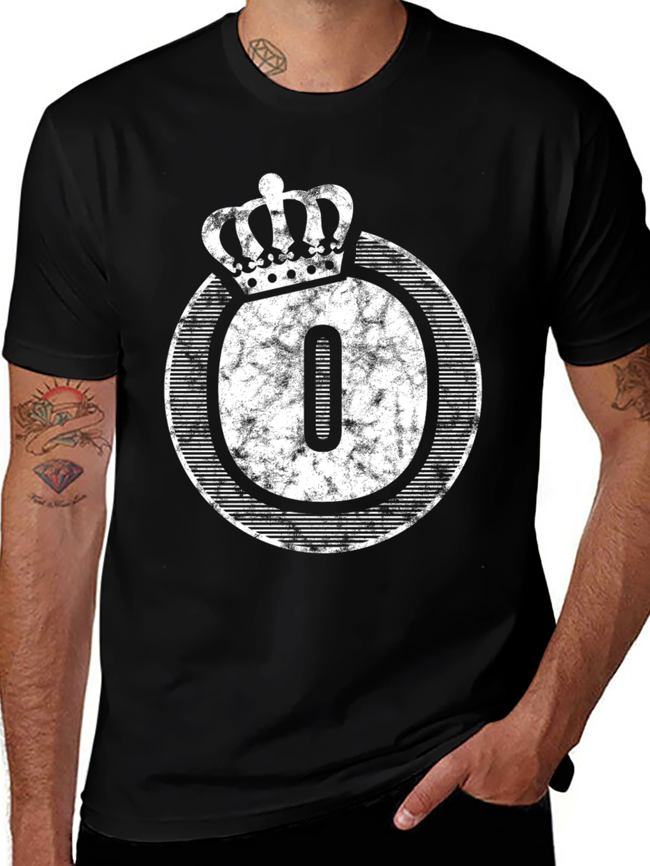King Number Zero Graphic Tee - Distressed Crown Design