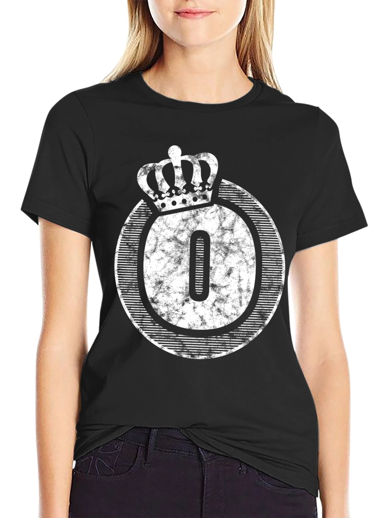 King Number Zero Graphic Tee - Distressed Crown Design
