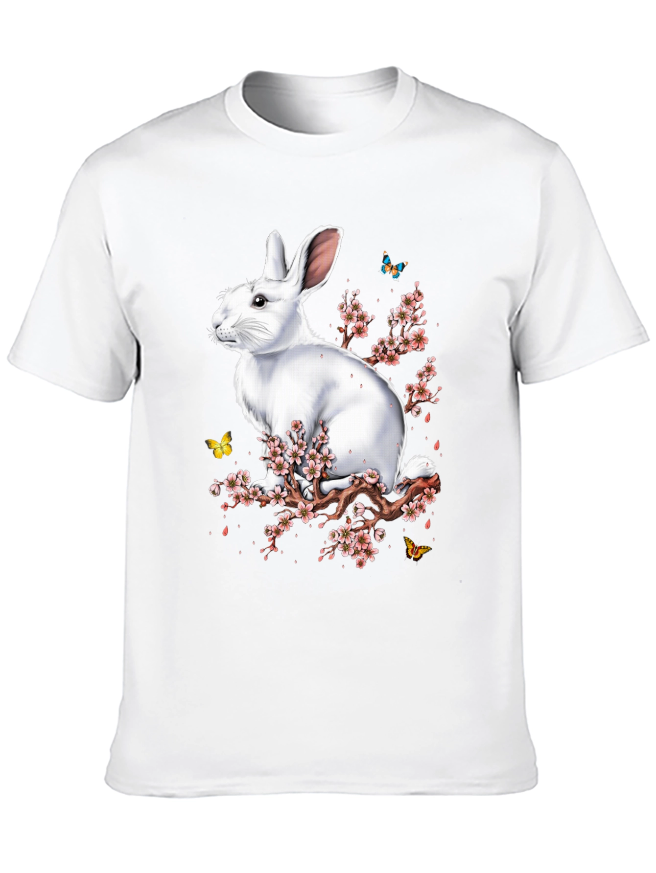 Rabbit & Blossom Graphic Print Mens Black T-Shirt