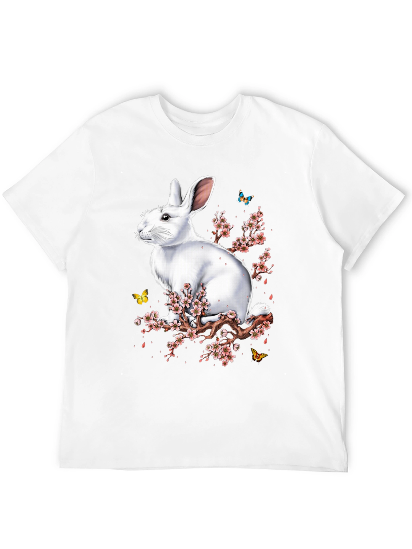Rabbit & Blossom Graphic Print Mens Black T-Shirt