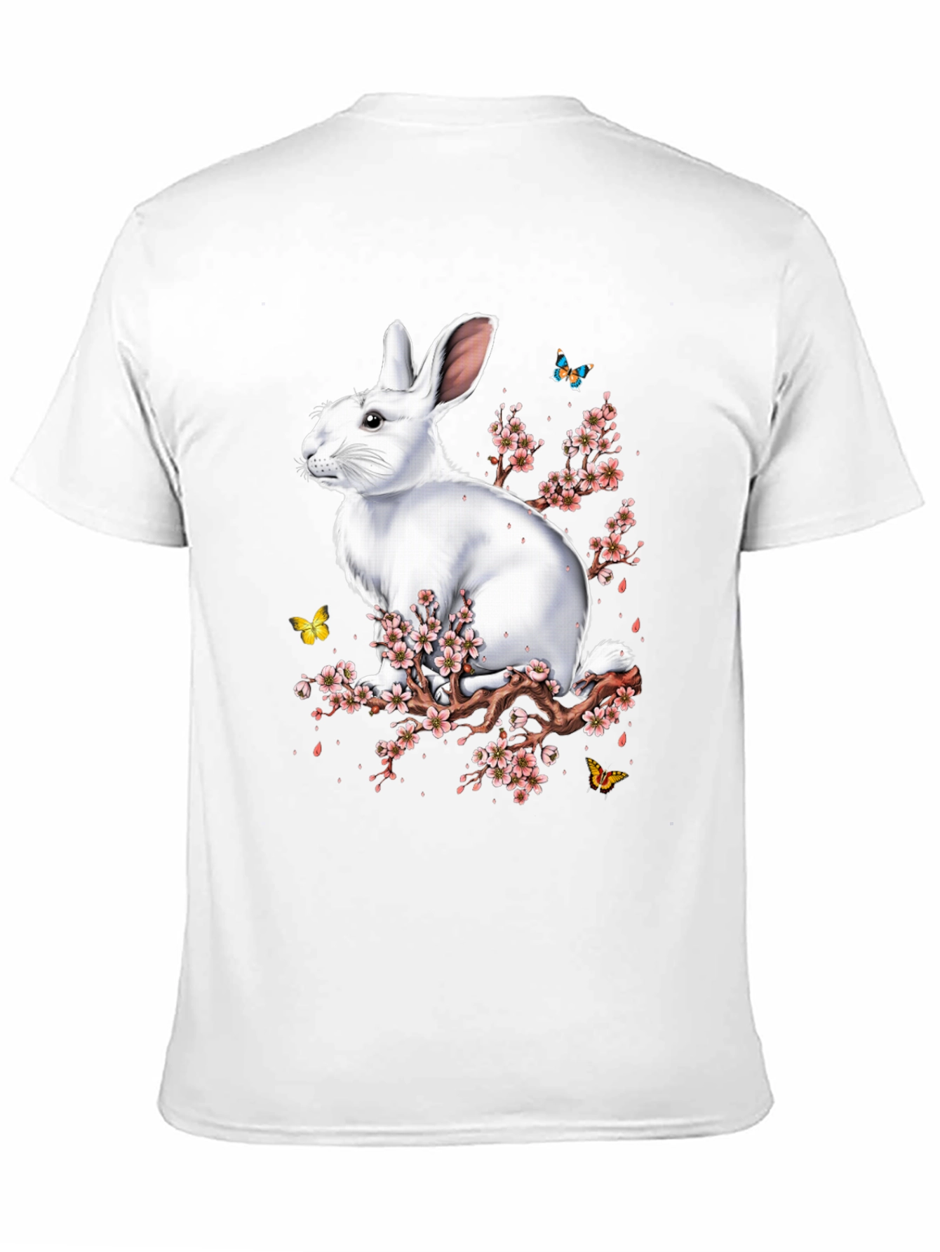 Rabbit & Blossom Graphic Print Mens Black T-Shirt