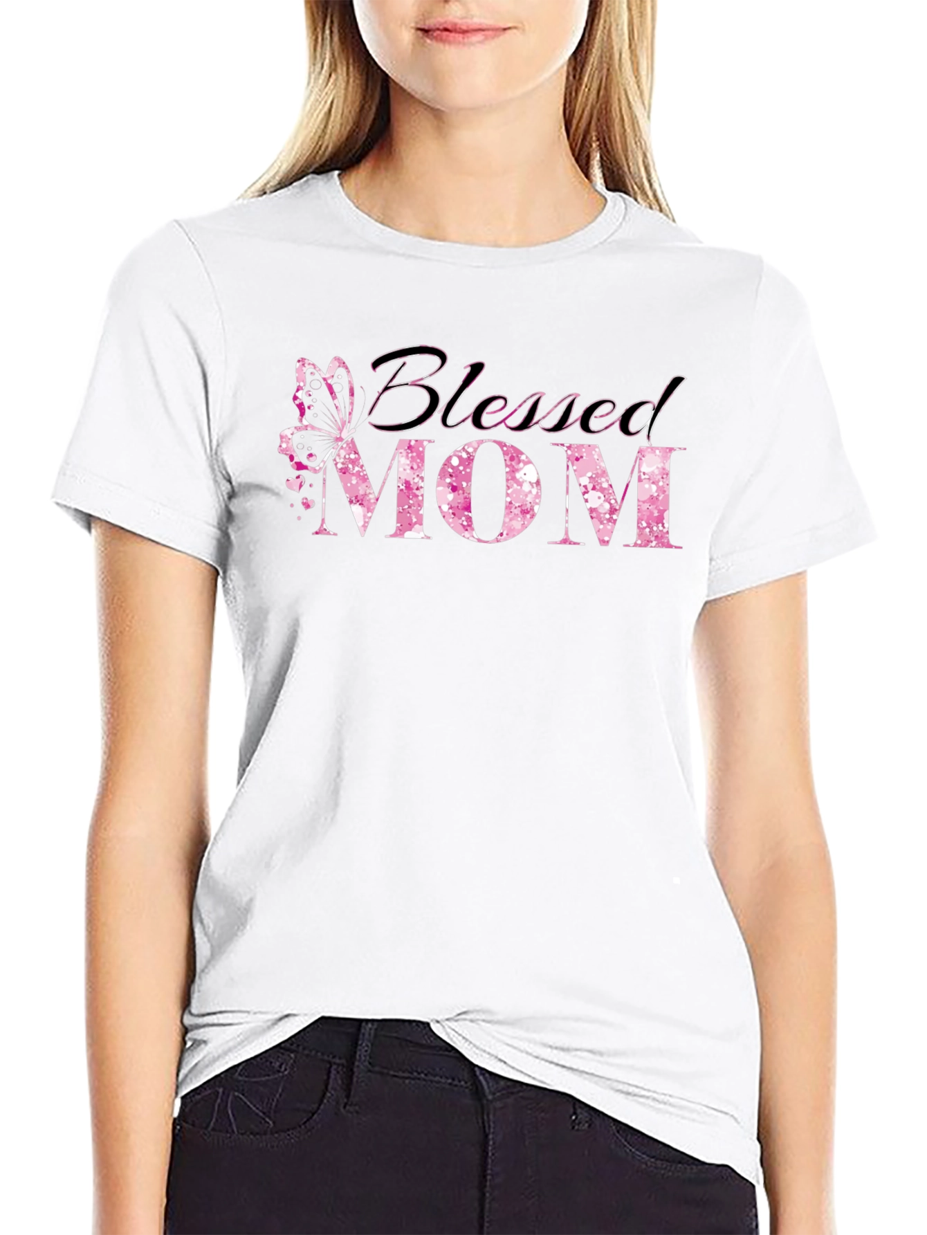 Blessed Mom T-Shirt - Butterfly Pink Graphic Tee