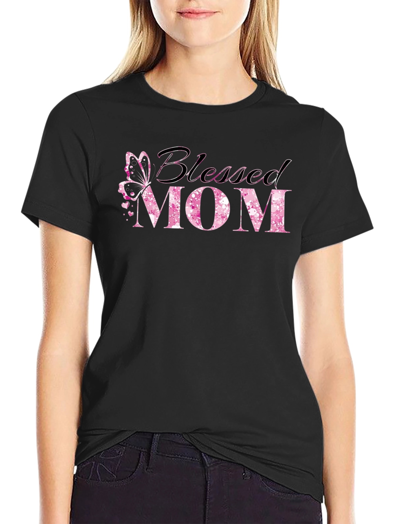 Blessed Mom T-Shirt - Butterfly Pink Graphic Tee