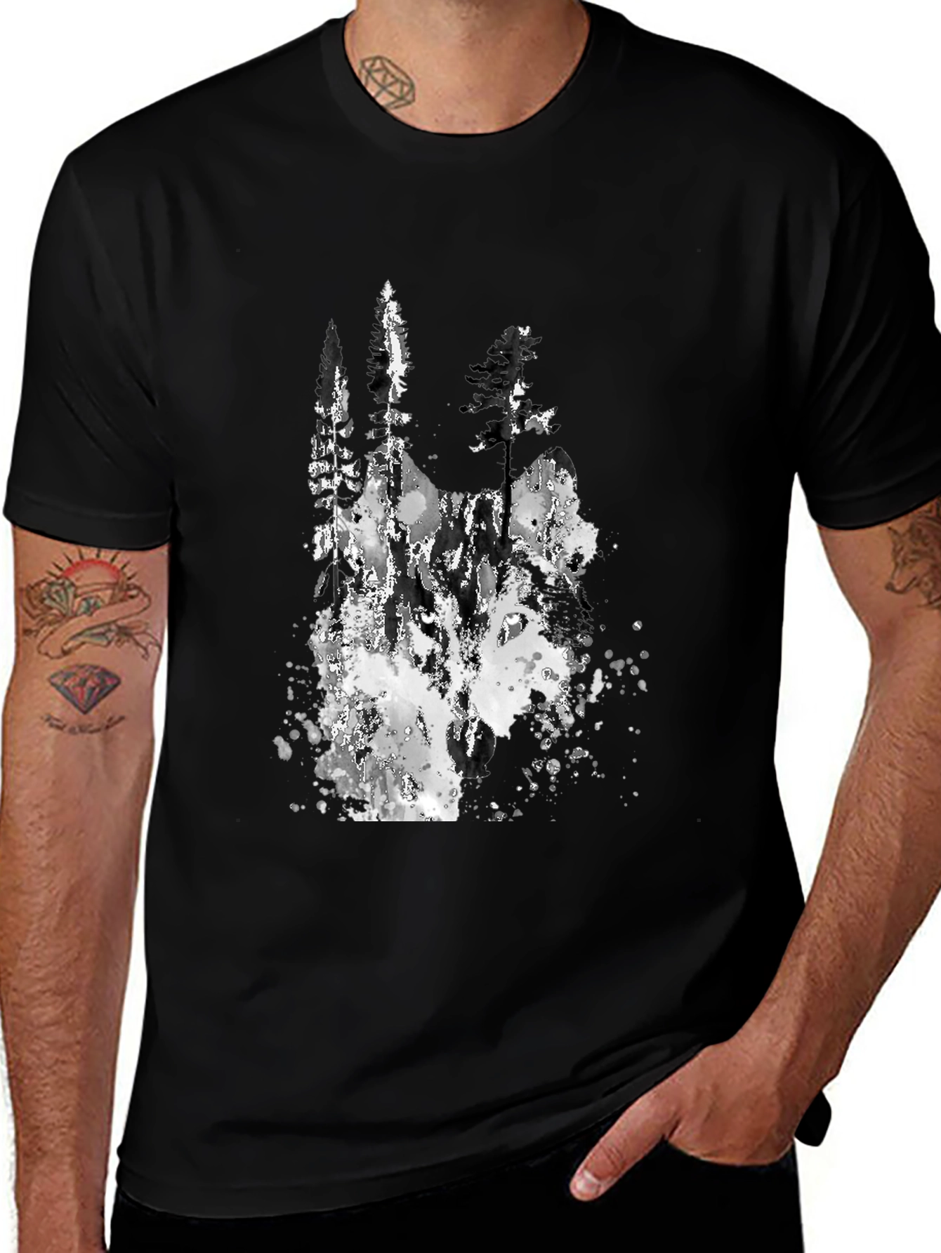 Abstract Forest Print Black T-Shirt