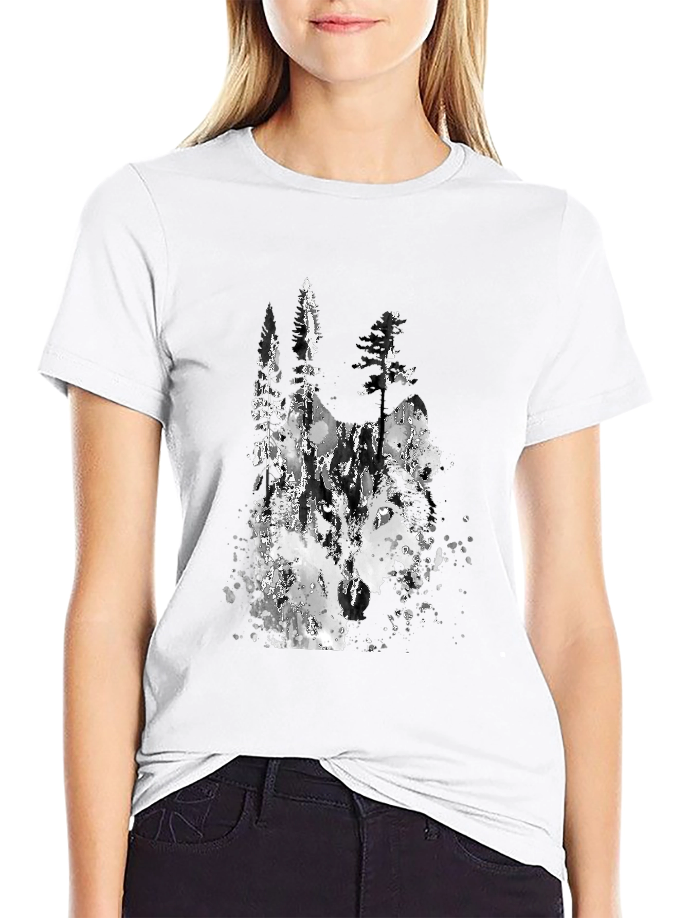 Abstract Forest Print Black T-Shirt