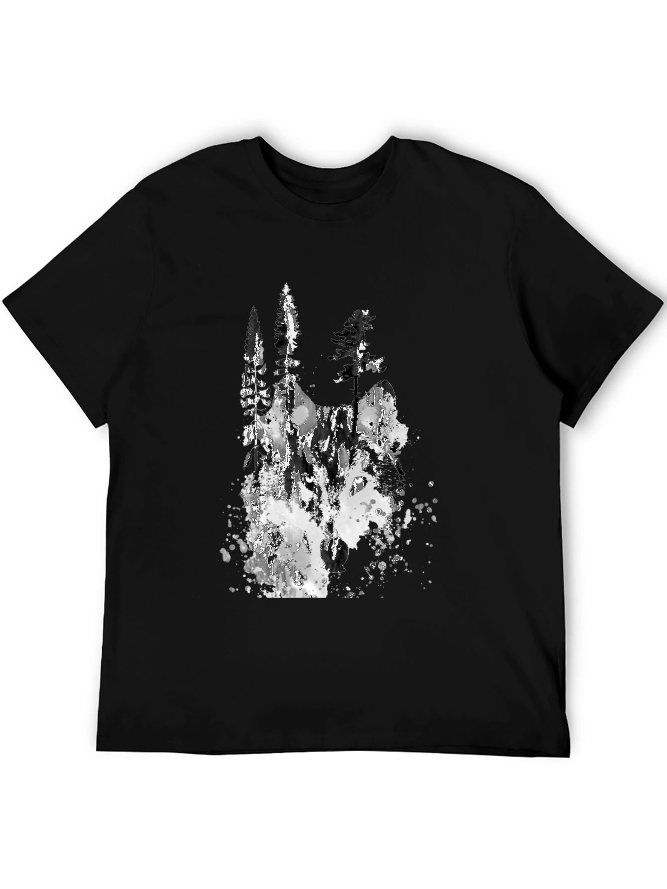 Abstract Forest Print Black T-Shirt