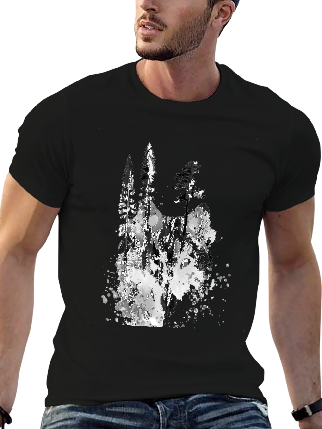 Abstract Forest Print Black T-Shirt
