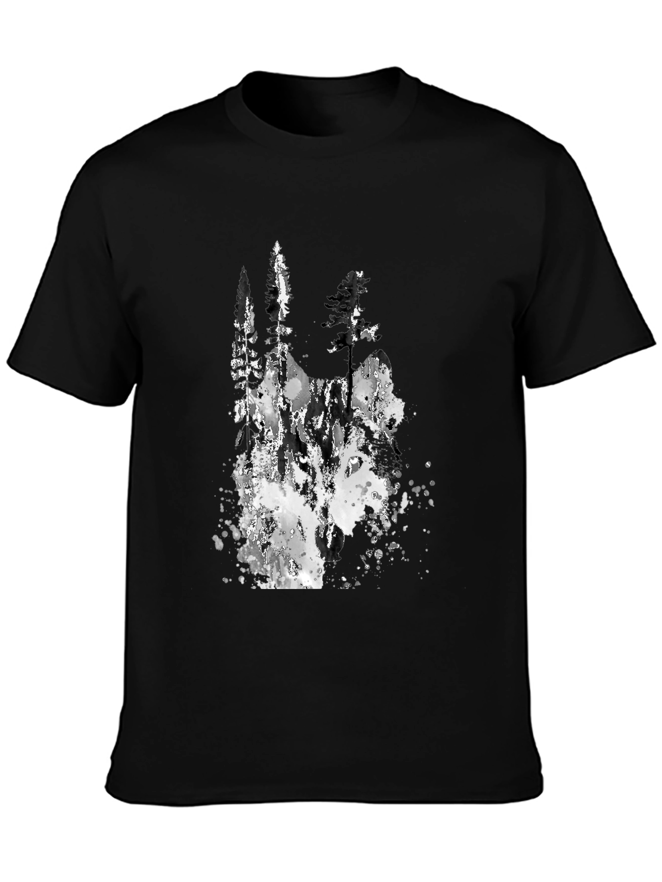 Abstract Forest Print Black T-Shirt