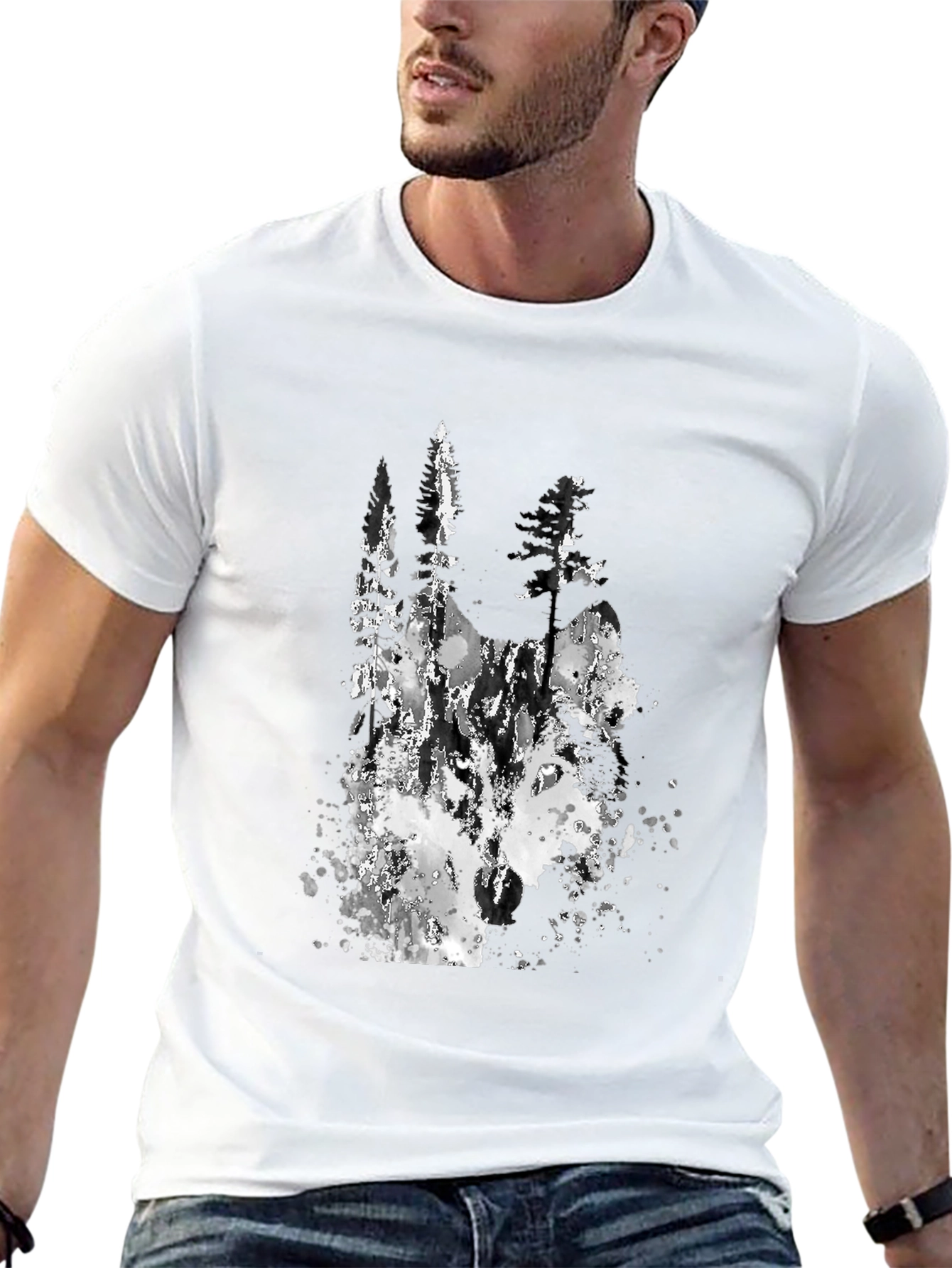 Abstract Forest Print Black T-Shirt