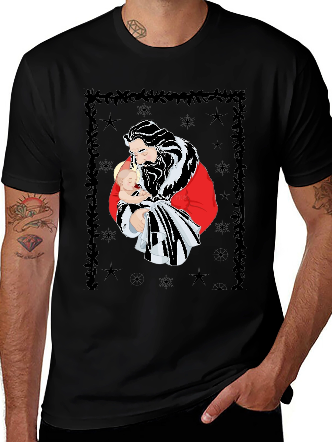 Santa Holding Baby Christmas Tee