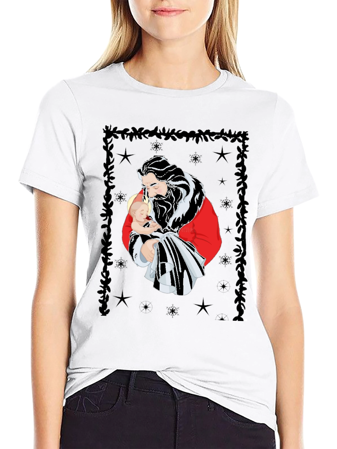 Santa Holding Baby Christmas Tee