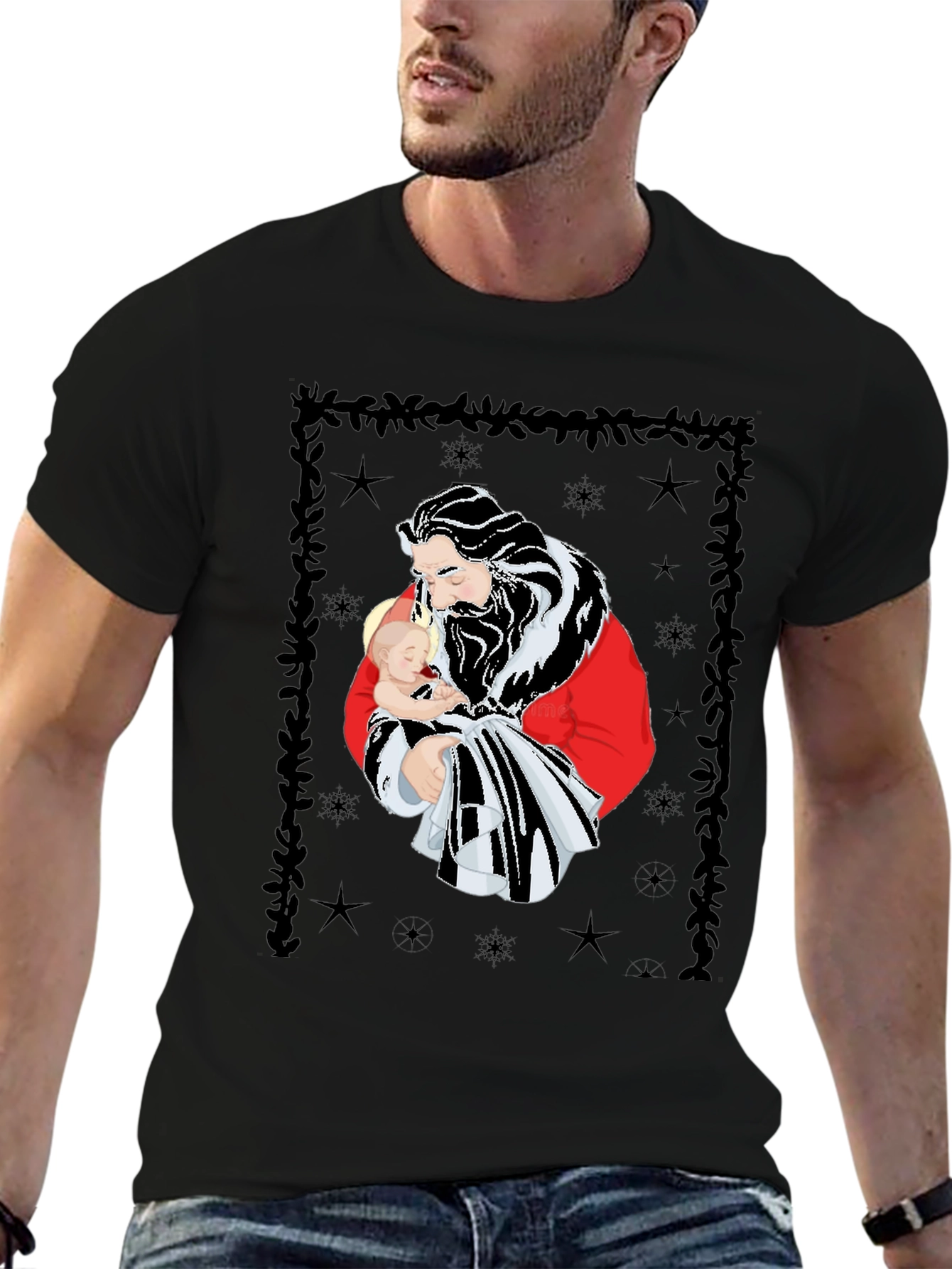 Santa Holding Baby Christmas Tee