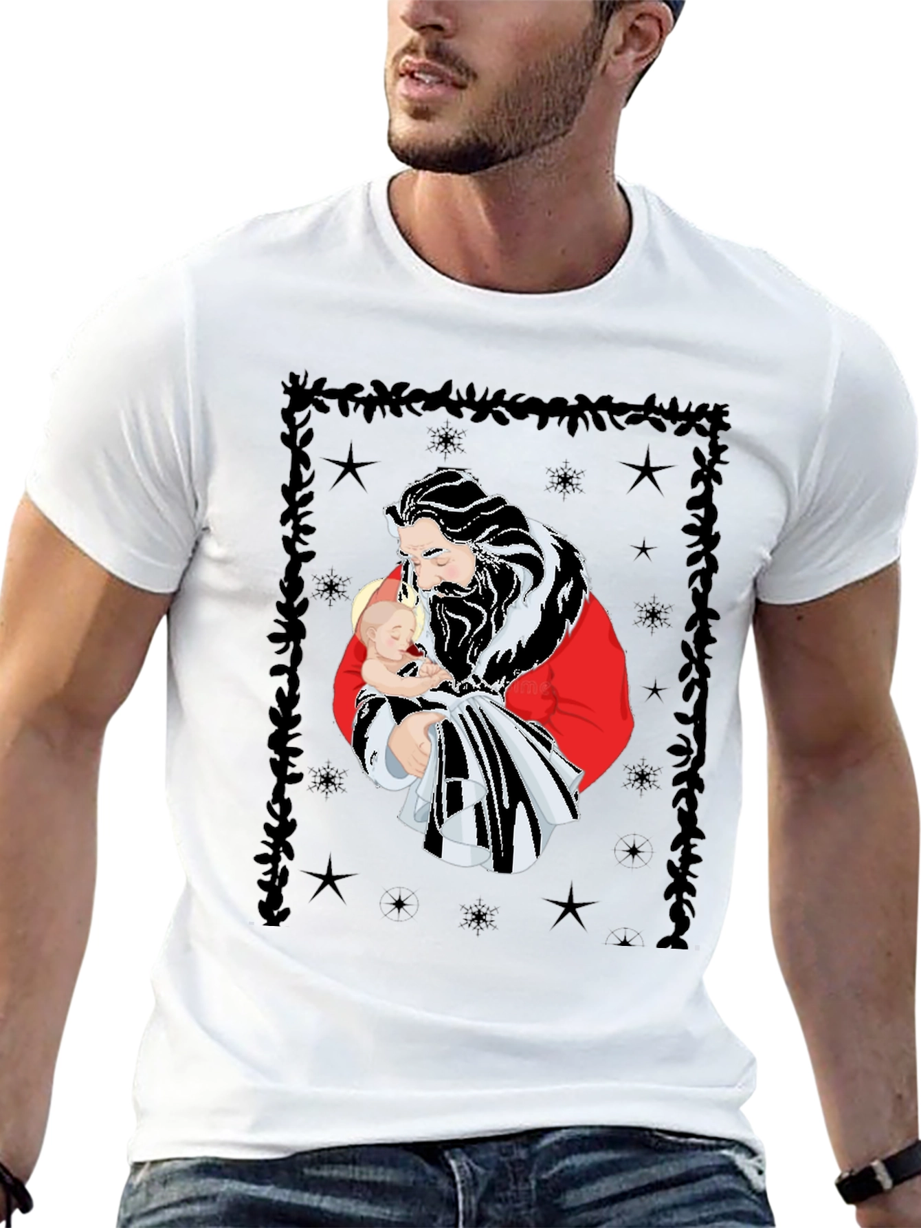 Santa Holding Baby Christmas Tee