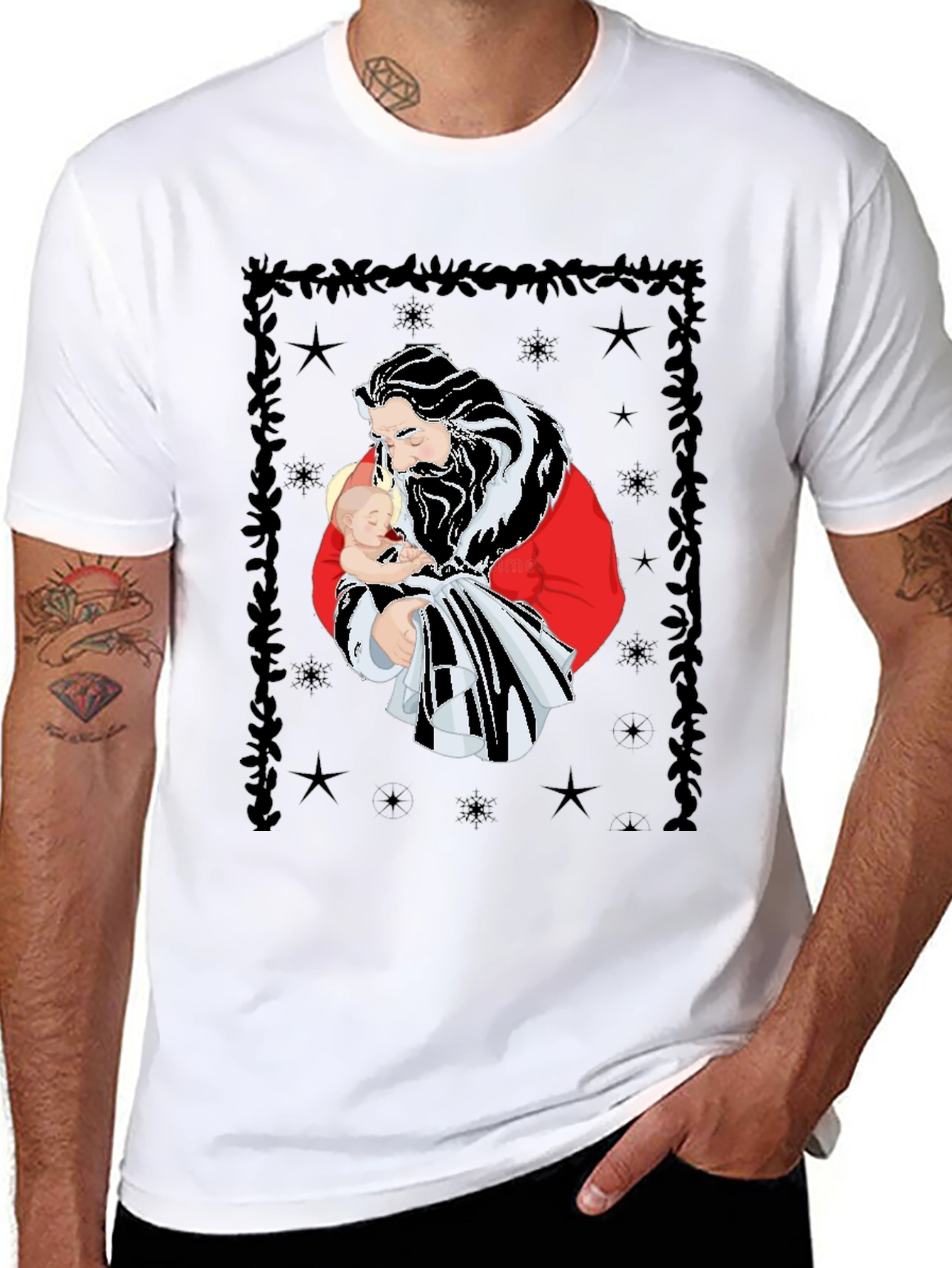 Santa Holding Baby Christmas Tee