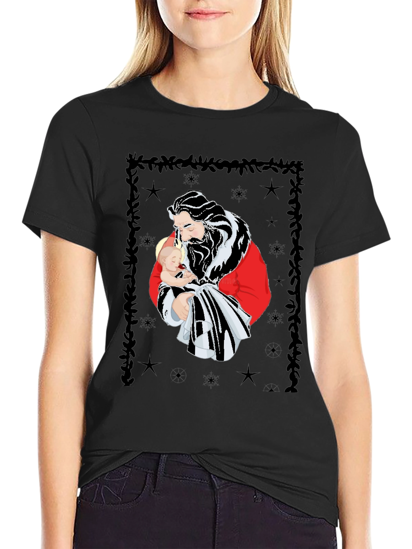 Santa Holding Baby Christmas Tee
