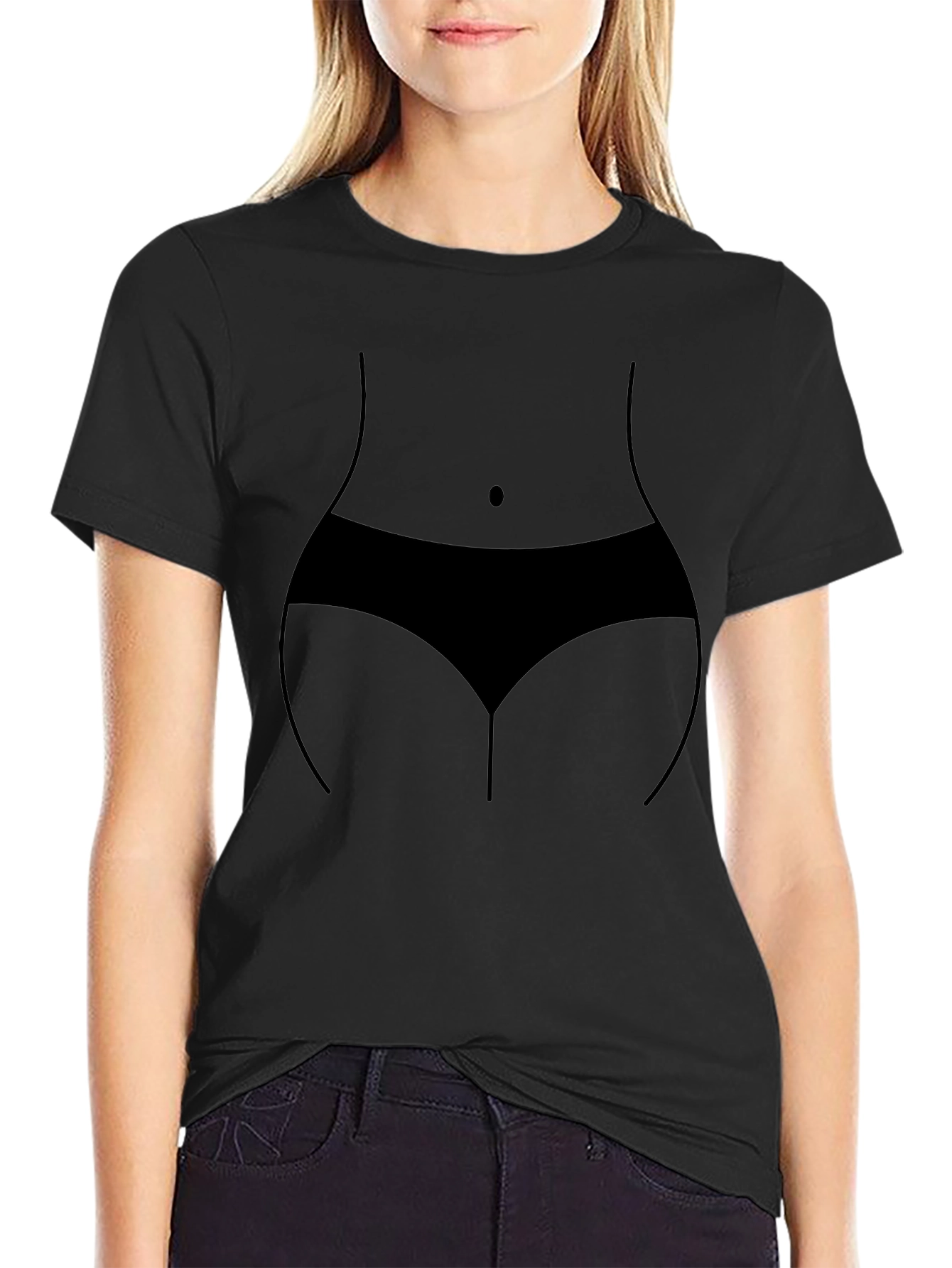 Funny Body Outline Graphic Black T-Shirt
