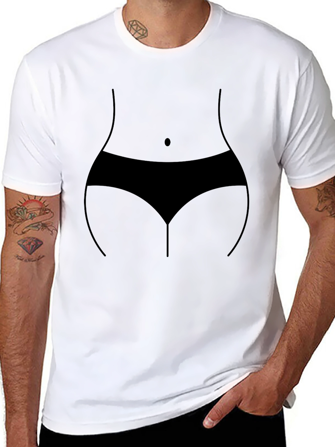 Funny Body Outline Graphic Black T-Shirt