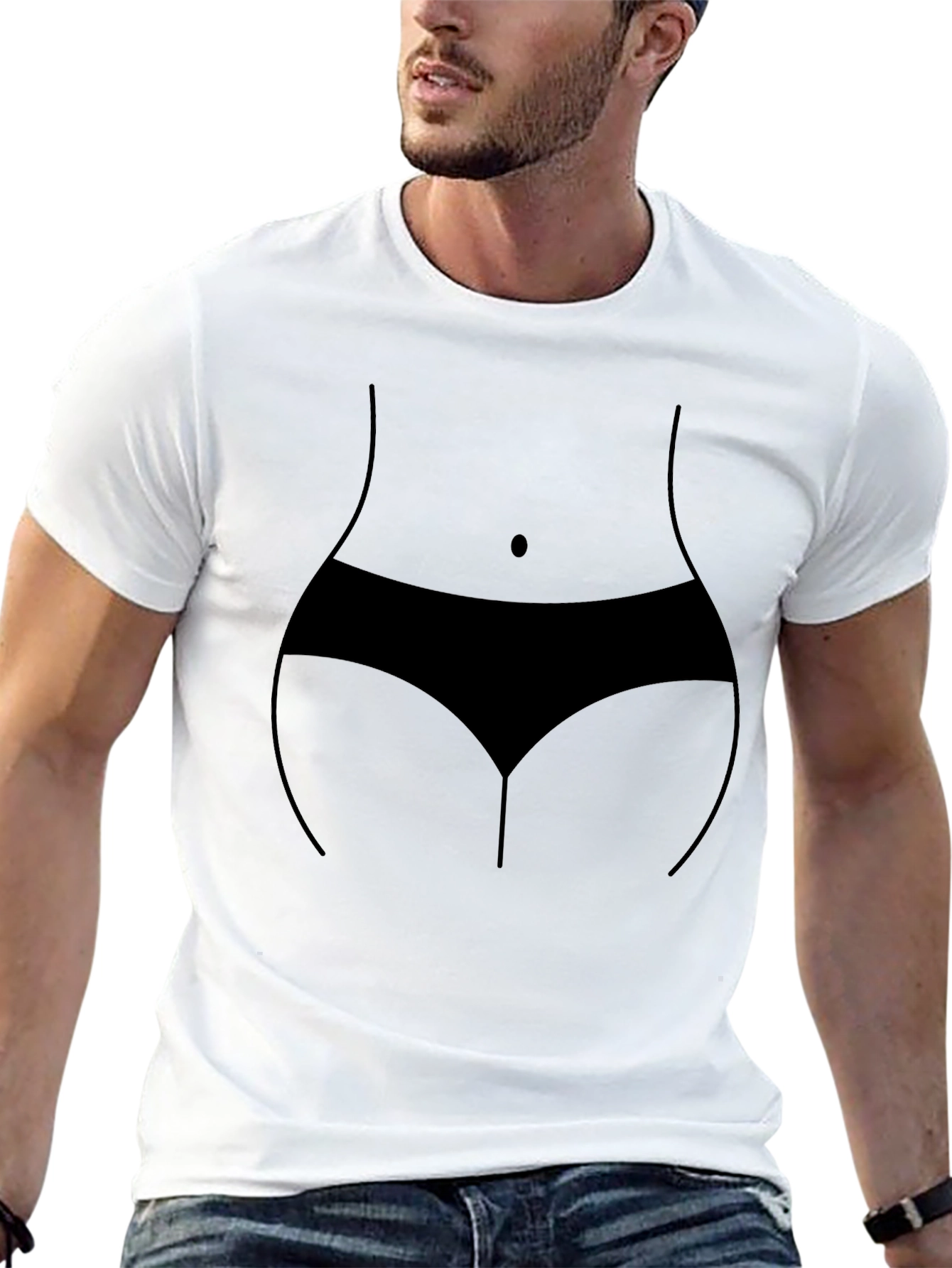 Funny Body Outline Graphic Black T-Shirt