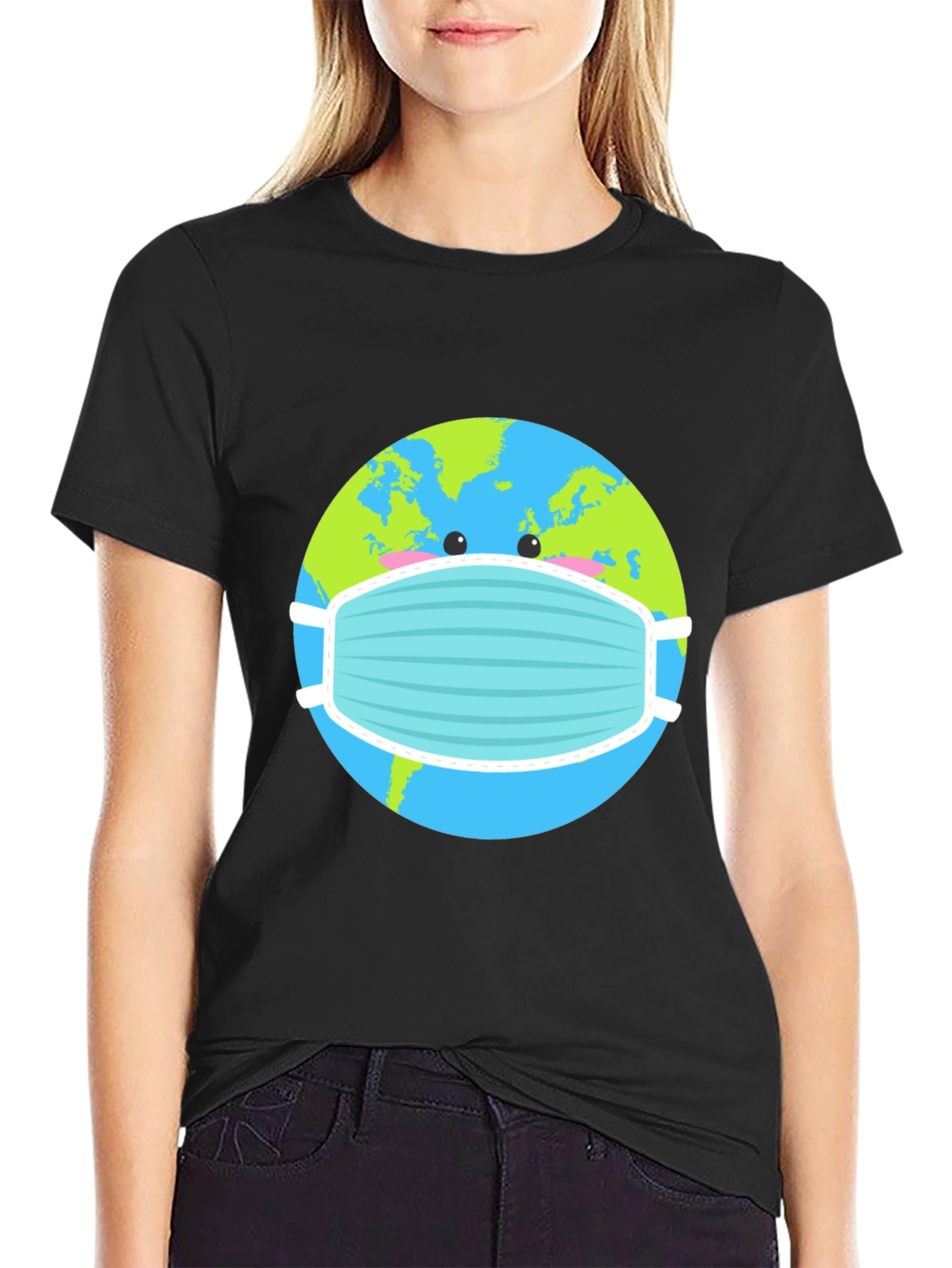 Earth with Mask Graphic Tee - Protect the Planet!
