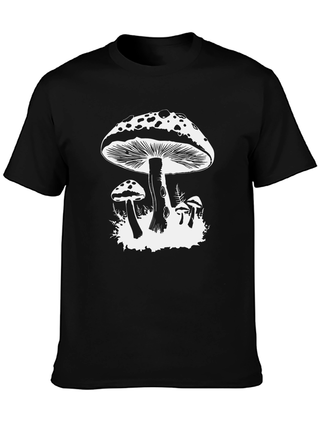 Mushroom Graphic Tee - Black Cotton T-Shirt