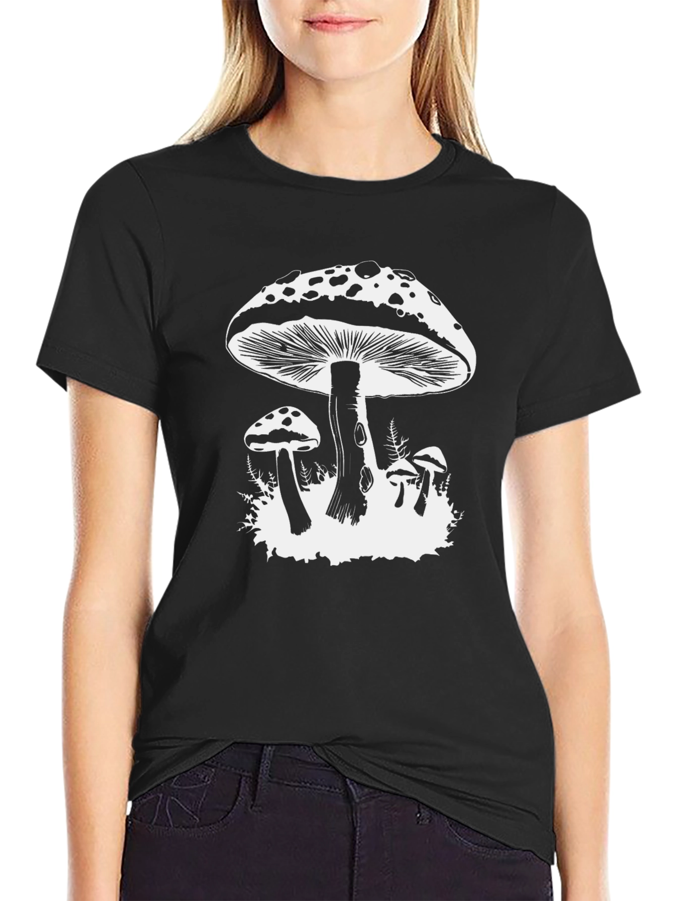Mushroom Graphic Tee - Black Cotton T-Shirt