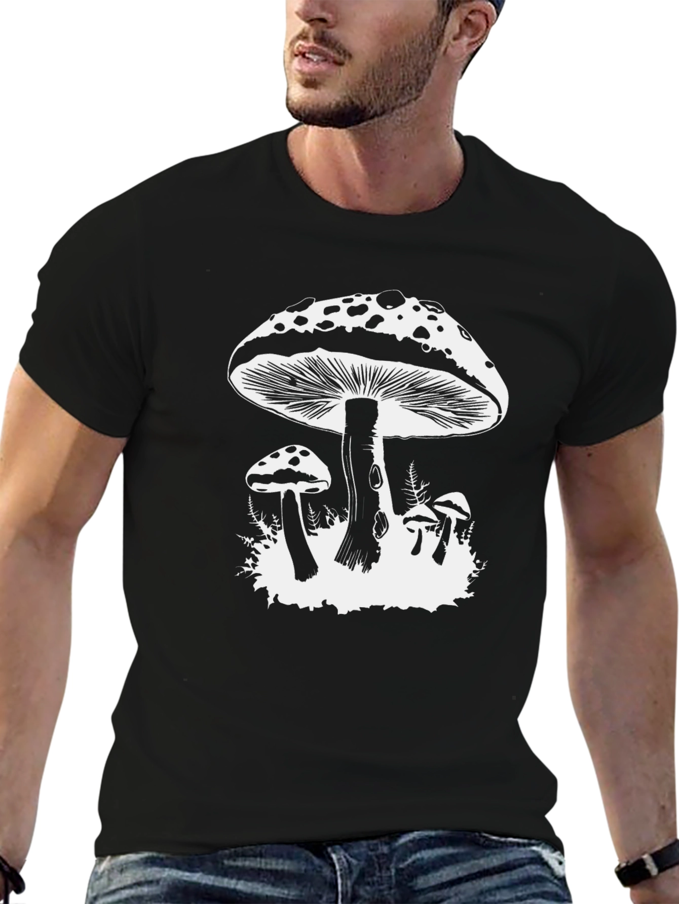 Mushroom Graphic Tee - Black Cotton T-Shirt