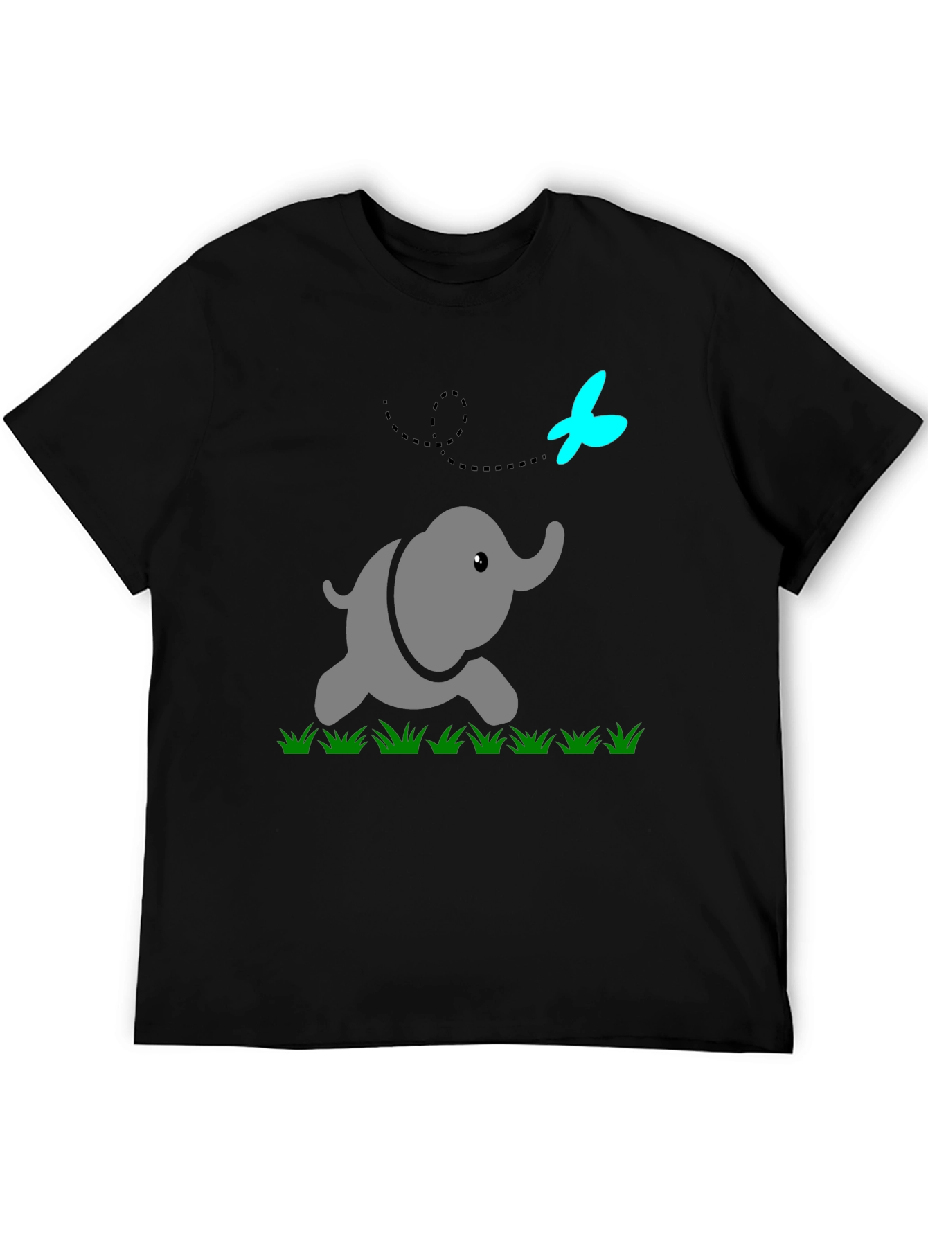 Cute Elephant & Butterfly Graphic Black T-Shirt