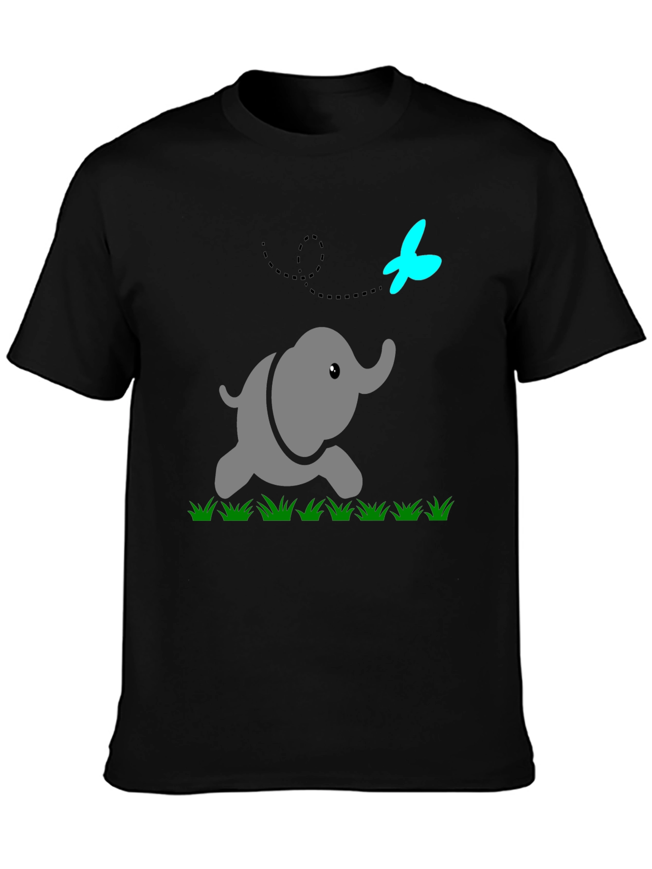 Cute Elephant & Butterfly Graphic Black T-Shirt