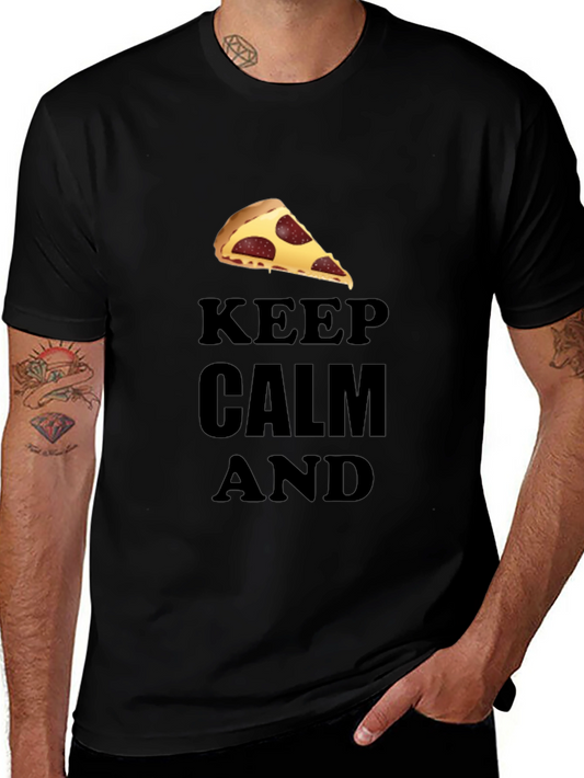 Keep Calm & Eat Pizza T-Shirt - Black Crew Neck