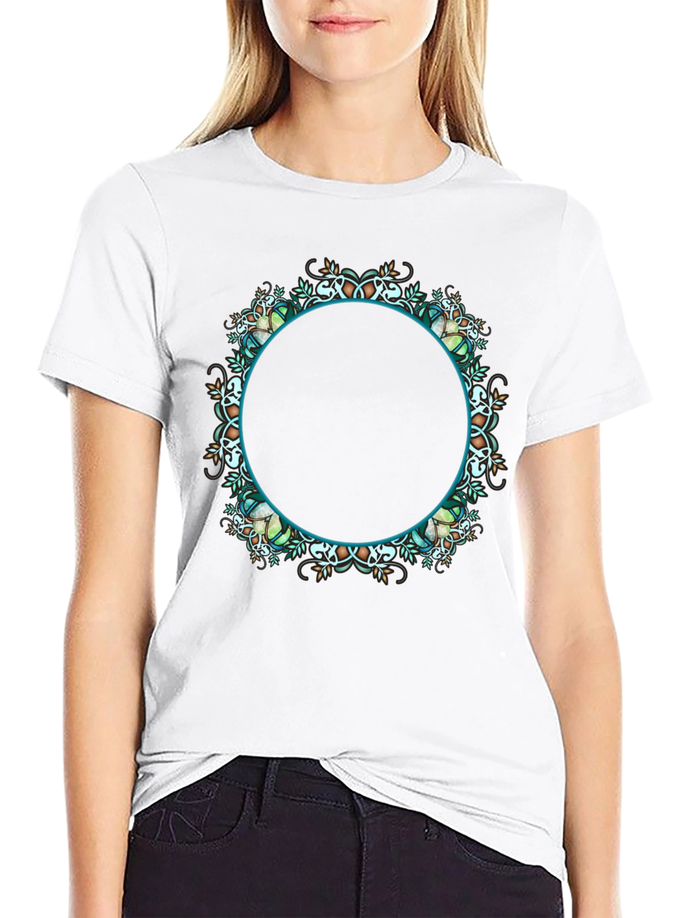 Black T-Shirt with Ornamental Circular Design
