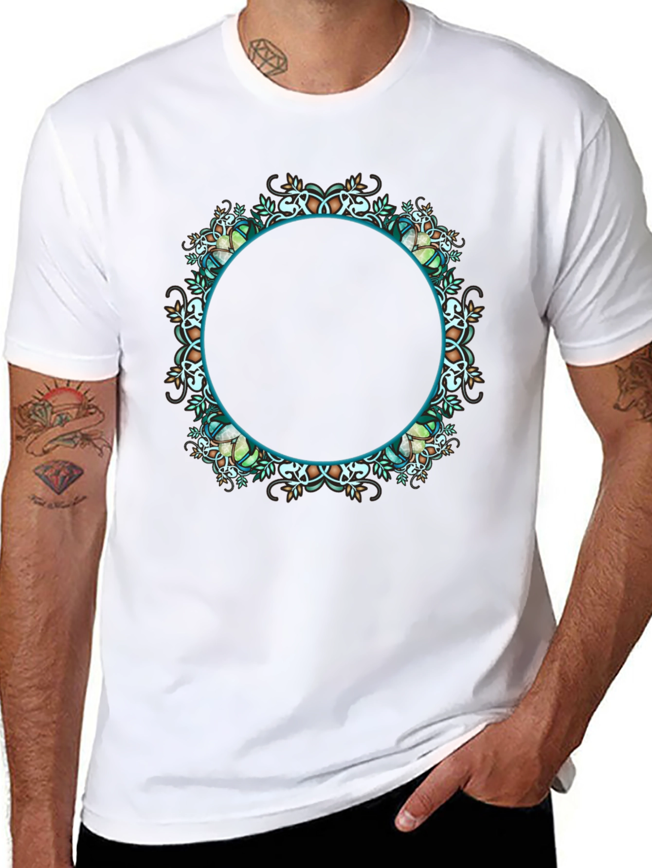 Black T-Shirt with Ornamental Circular Design