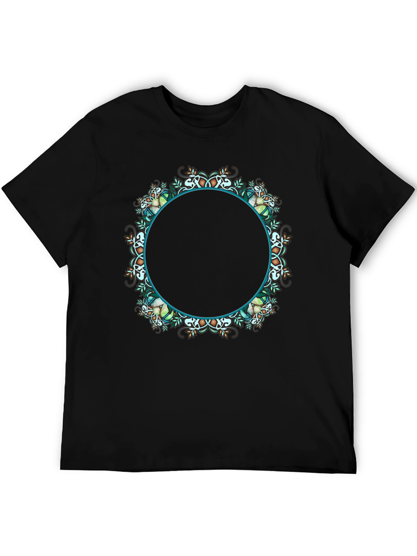 Black T-Shirt with Ornamental Circular Design
