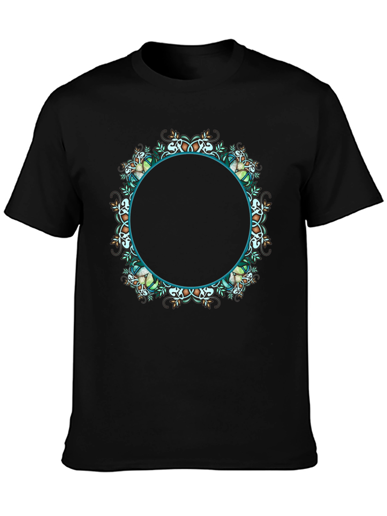 Black T-Shirt with Ornamental Circular Design