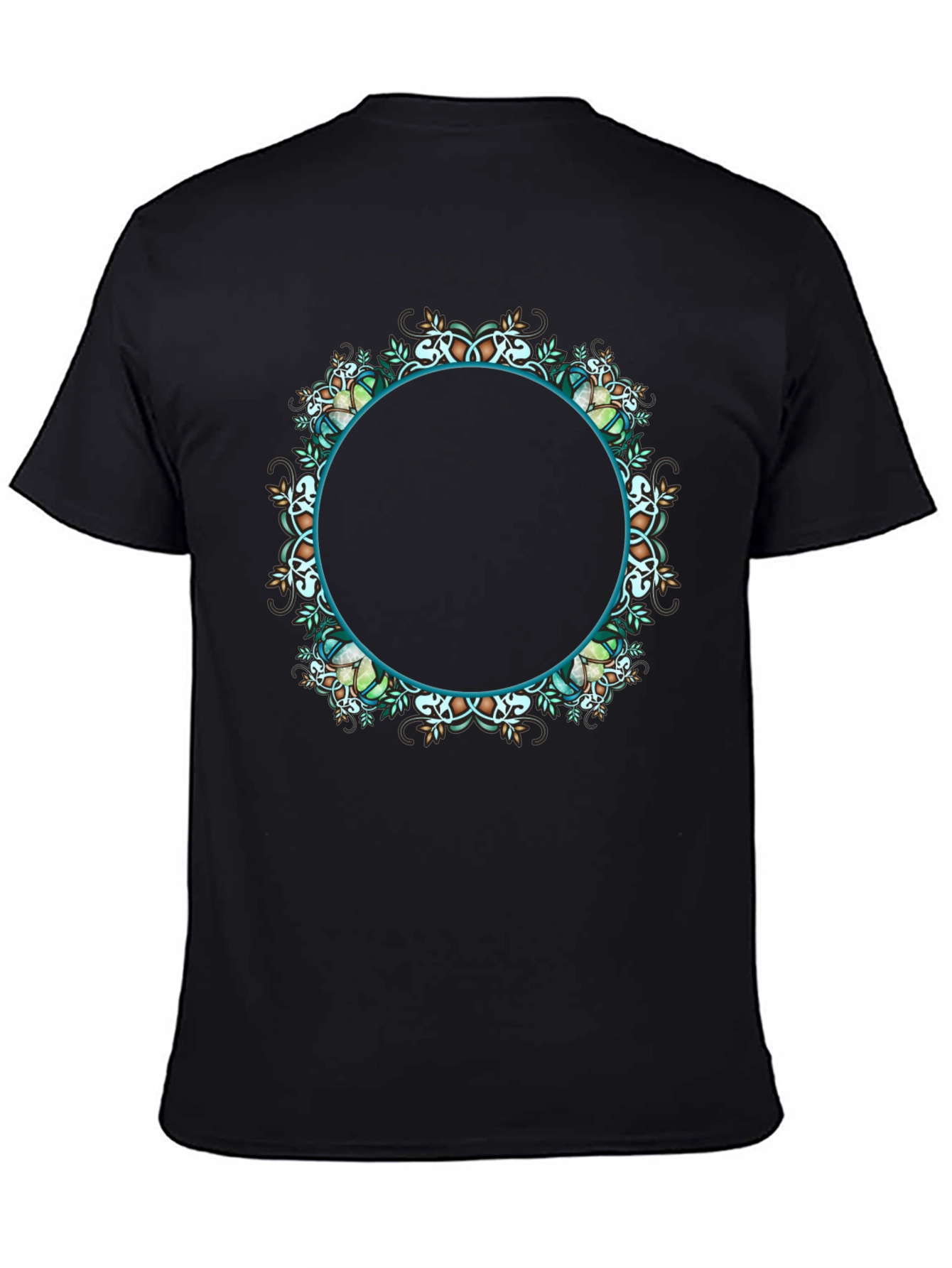 Black T-Shirt with Ornamental Circular Design