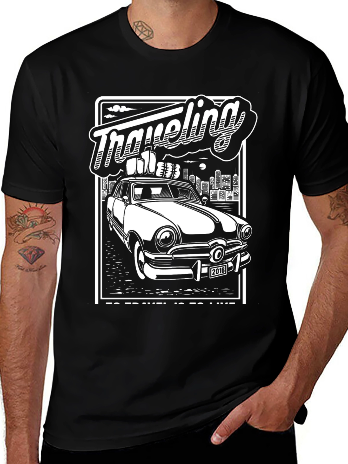 Traveling Car Graphic Tee - Black