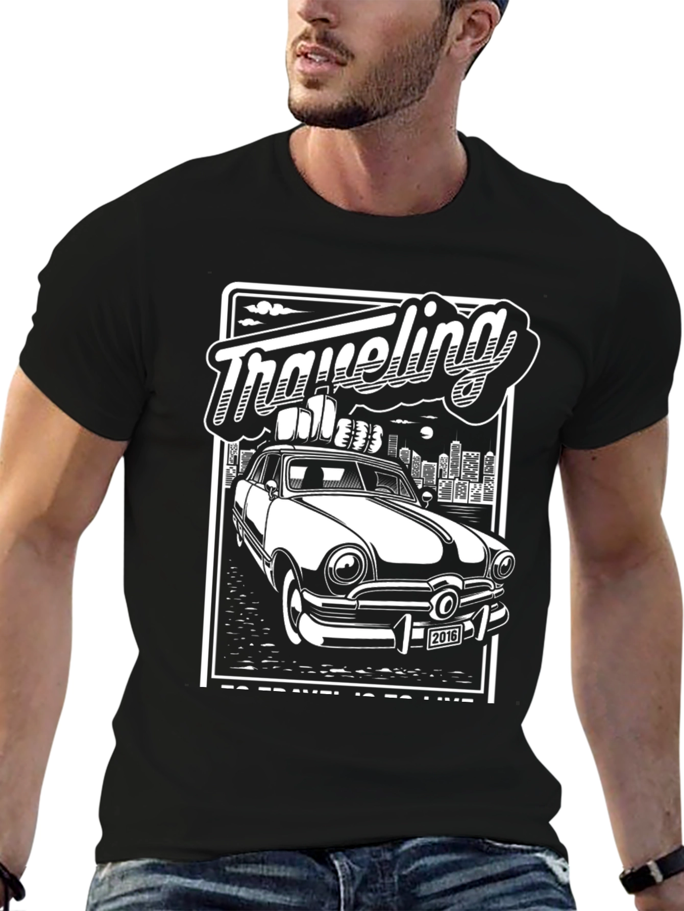 Traveling Car Graphic Tee - Black
