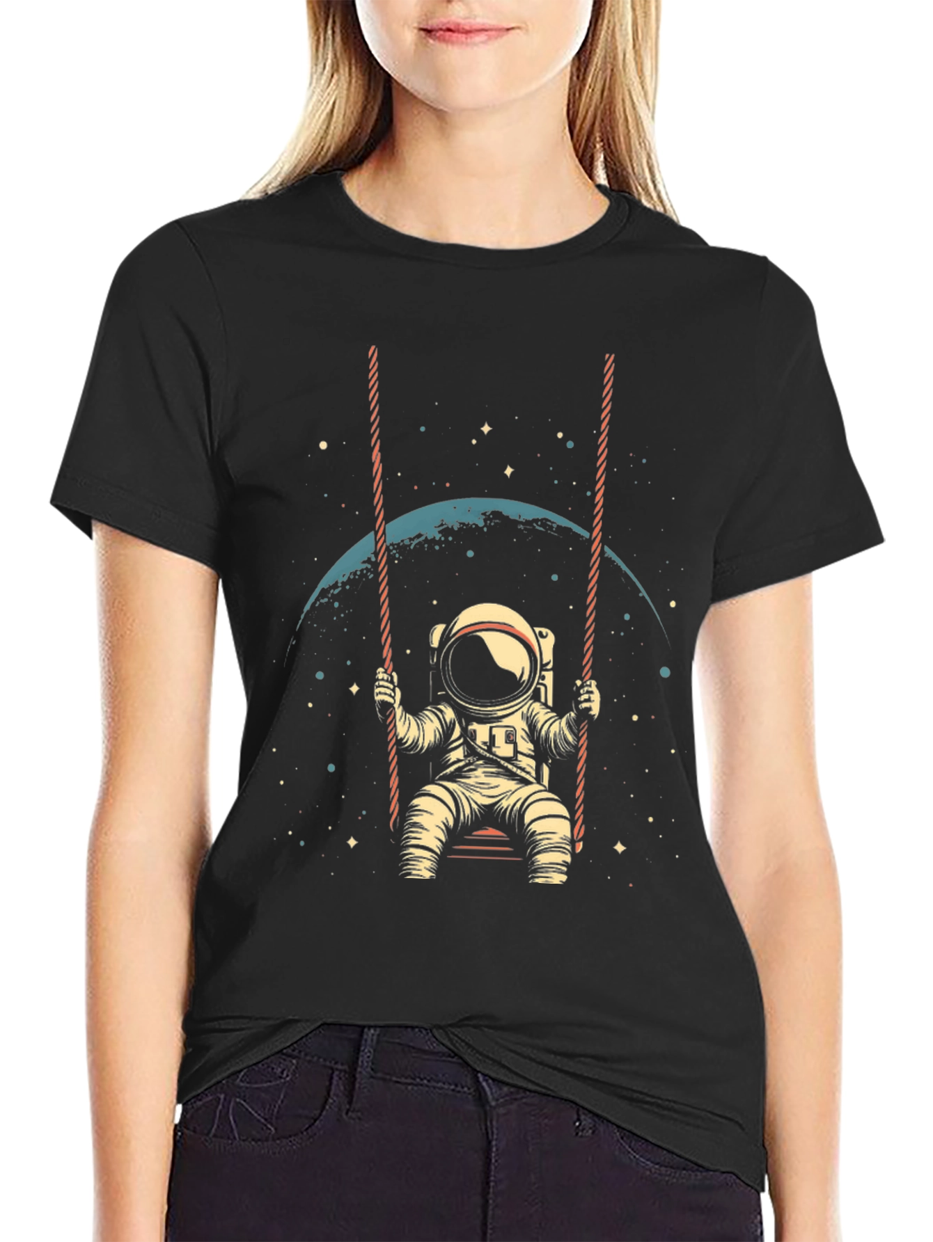 Astronaut on Swing T-Shirt - Space Lover Tee