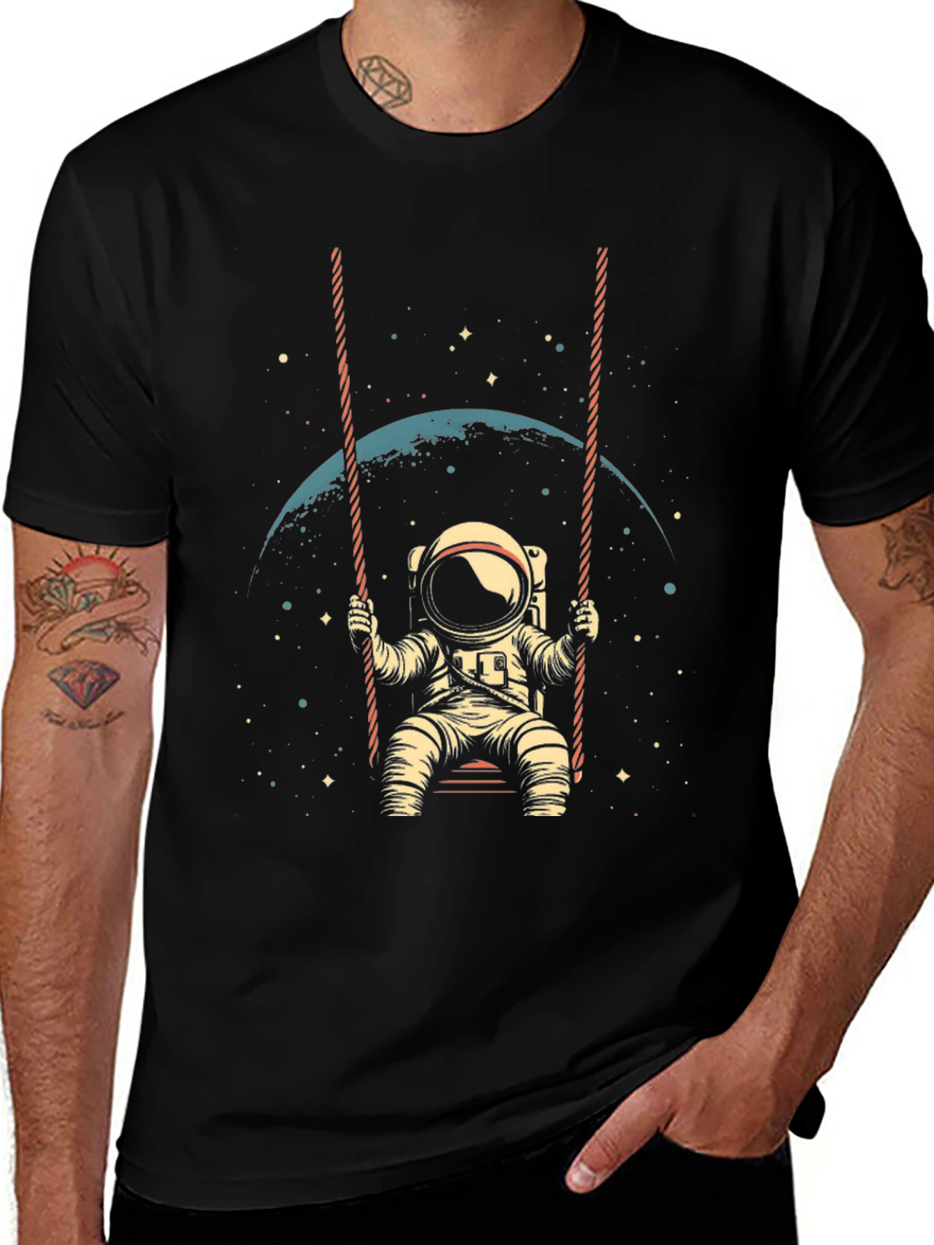 Astronaut on Swing T-Shirt - Space Lover Tee