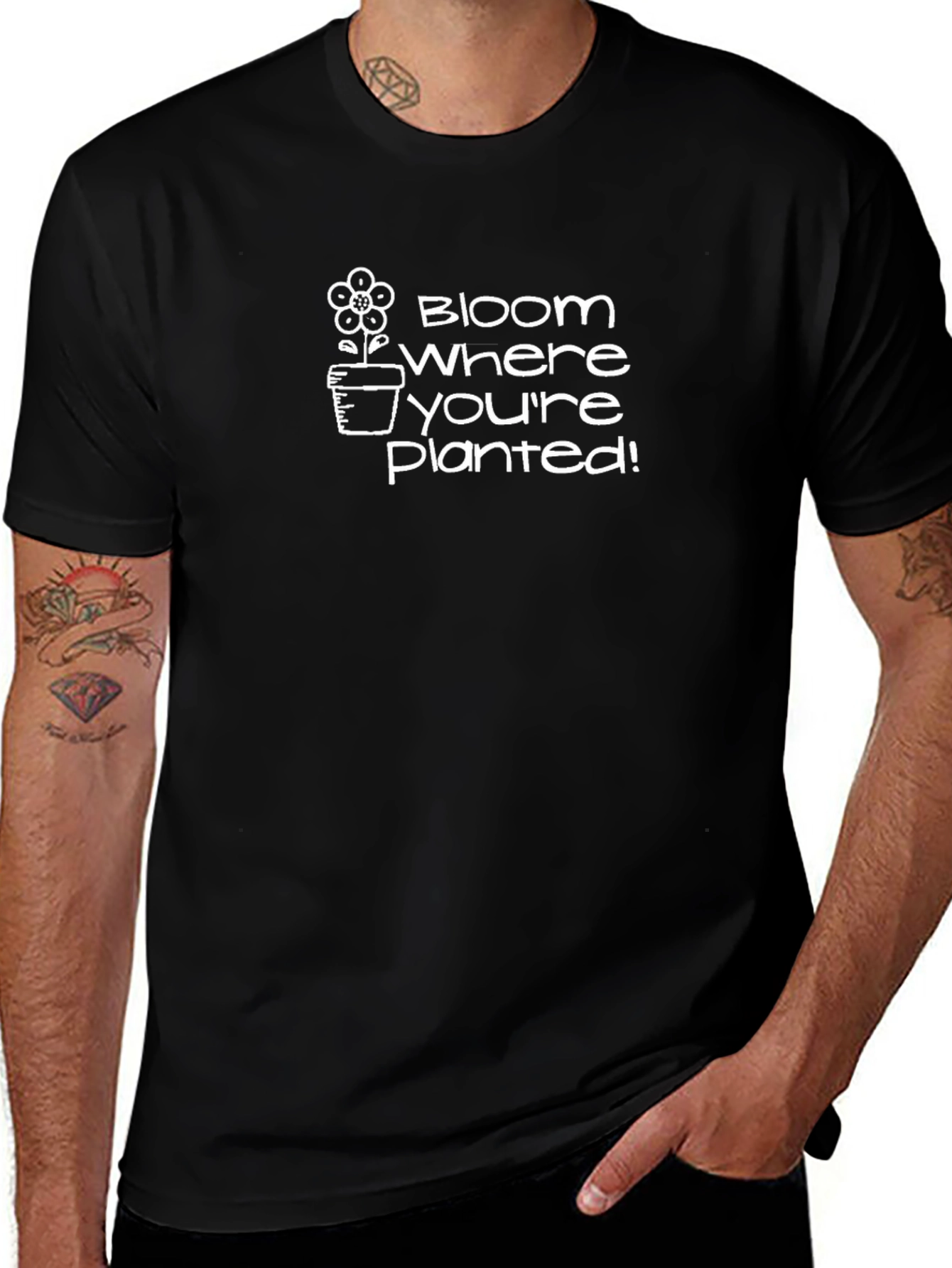 Bloom Where Youre Planted Black Graphic T-Shirt