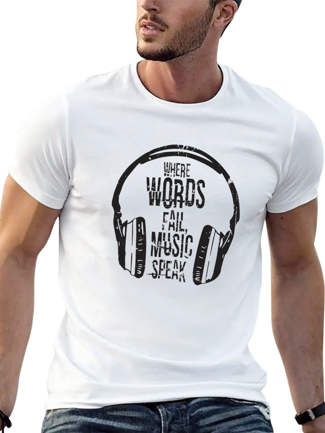 Music Speaks Tee: Mens Black Graphic T-Shirt