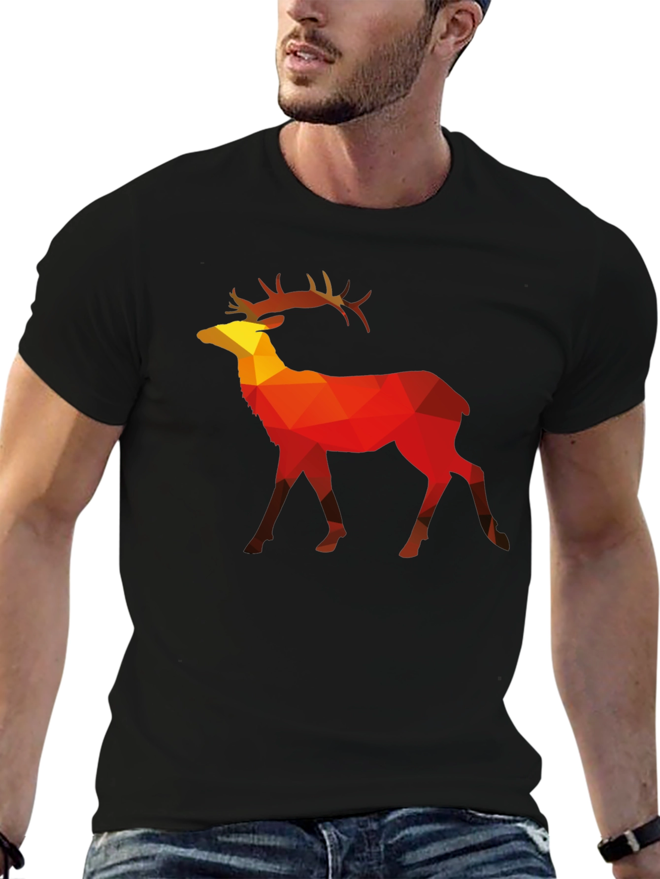 Geometric Deer Graphic Tee - Mens Black T-Shirt