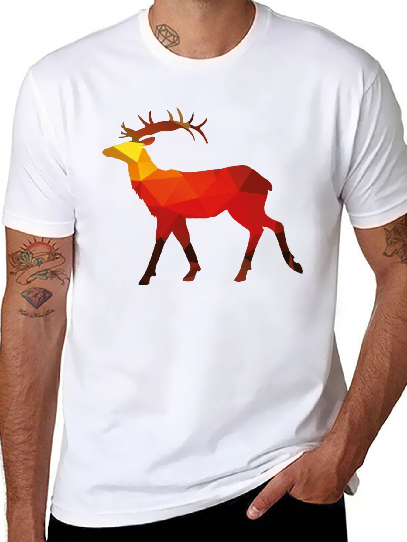 Geometric Deer Graphic Tee - Mens Black T-Shirt